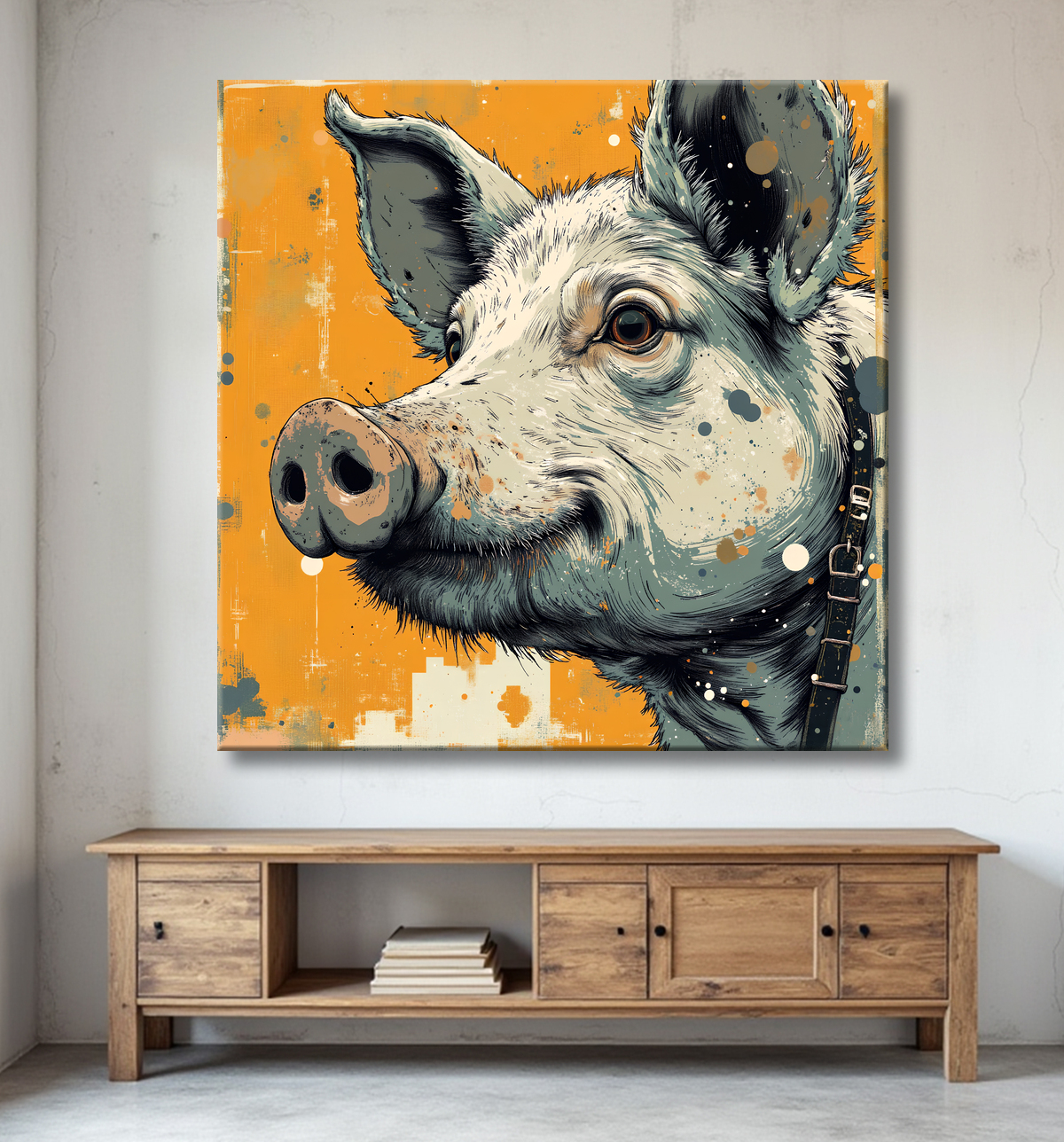 Tableau cochon - Peinture moderne et expressive avec decor