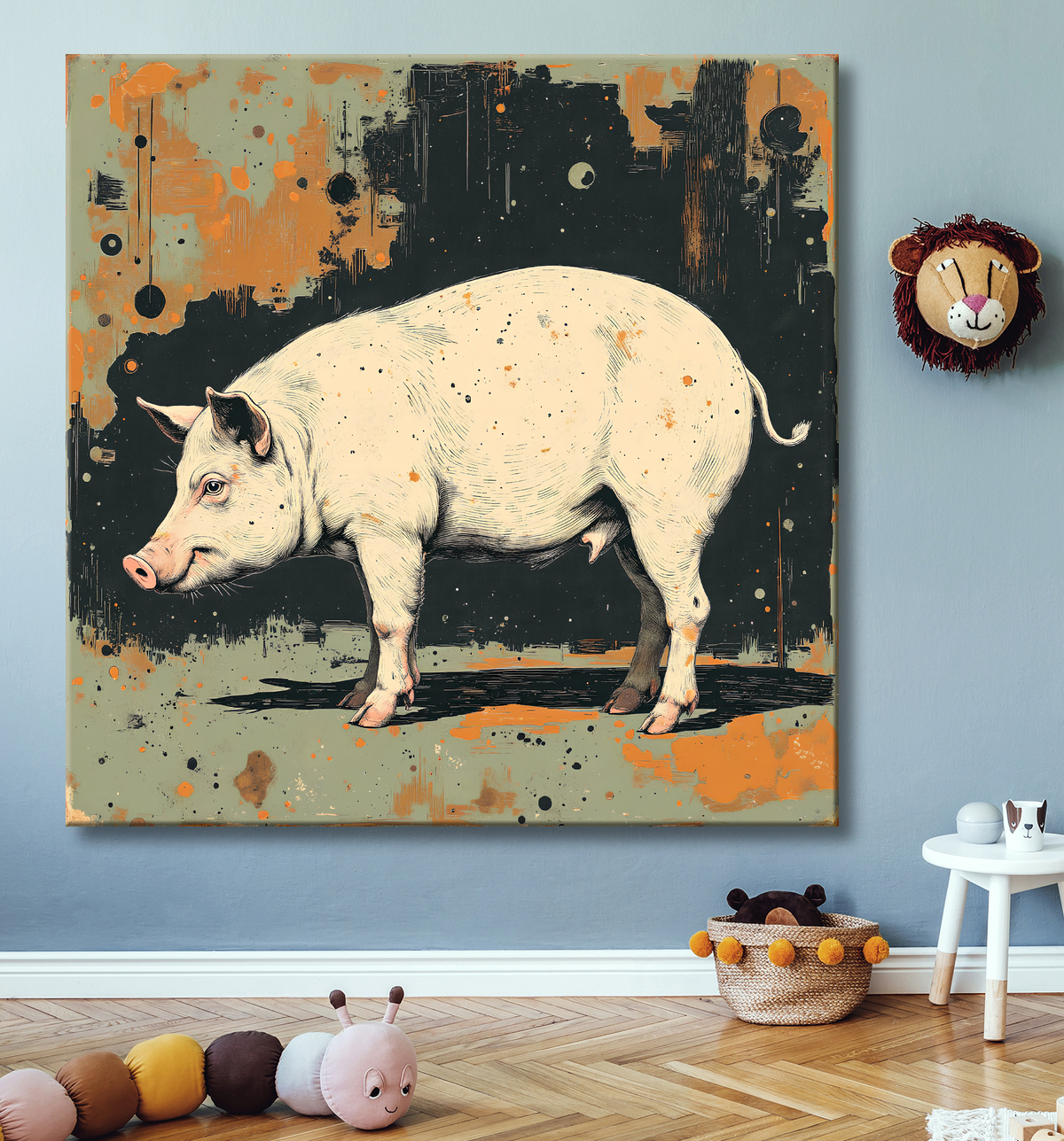 Tableau cochon - Peinture moderne et expressive avec decor