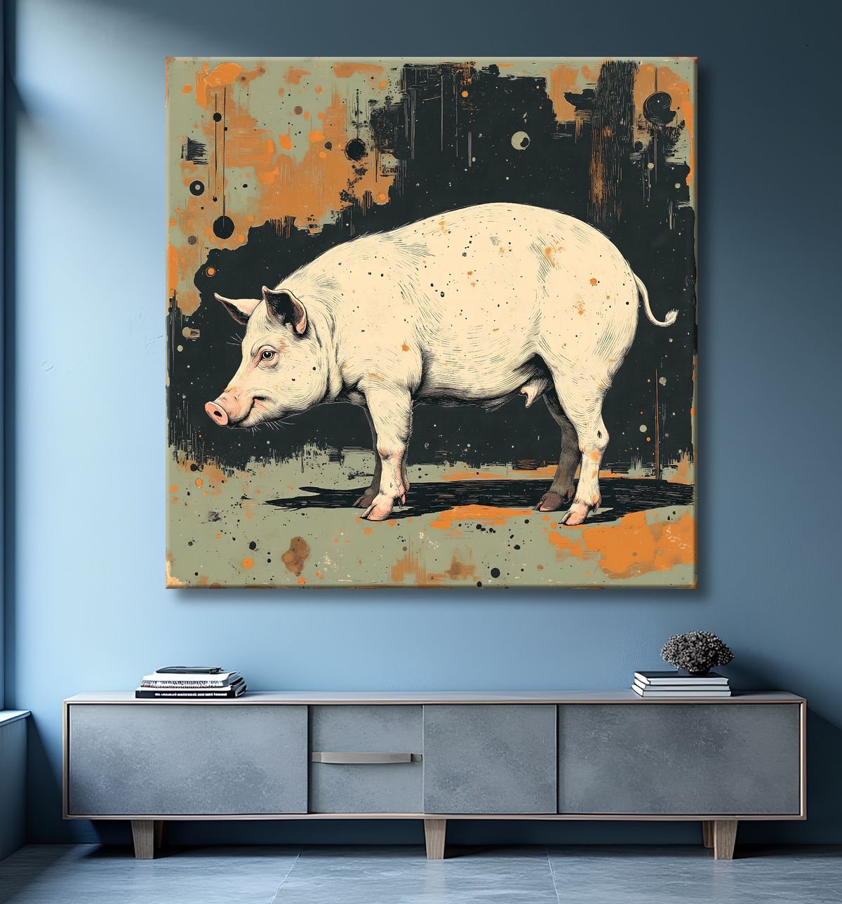 Tableau cochon - Peinture moderne et expressive avec decor