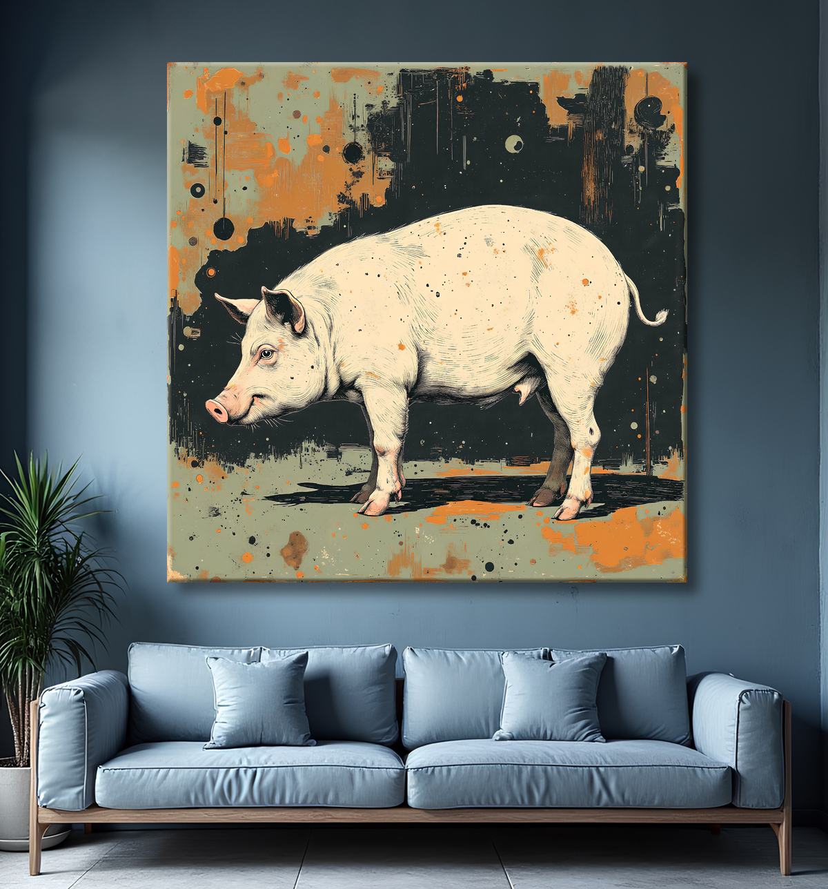 Tableau cochon - Peinture moderne et expressive avec decor