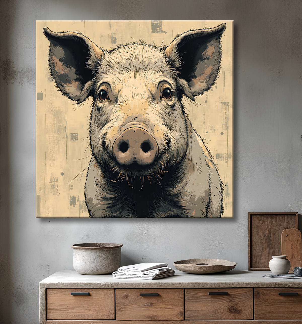 Tableau cochon - Peinture moderne et expressive avec decor