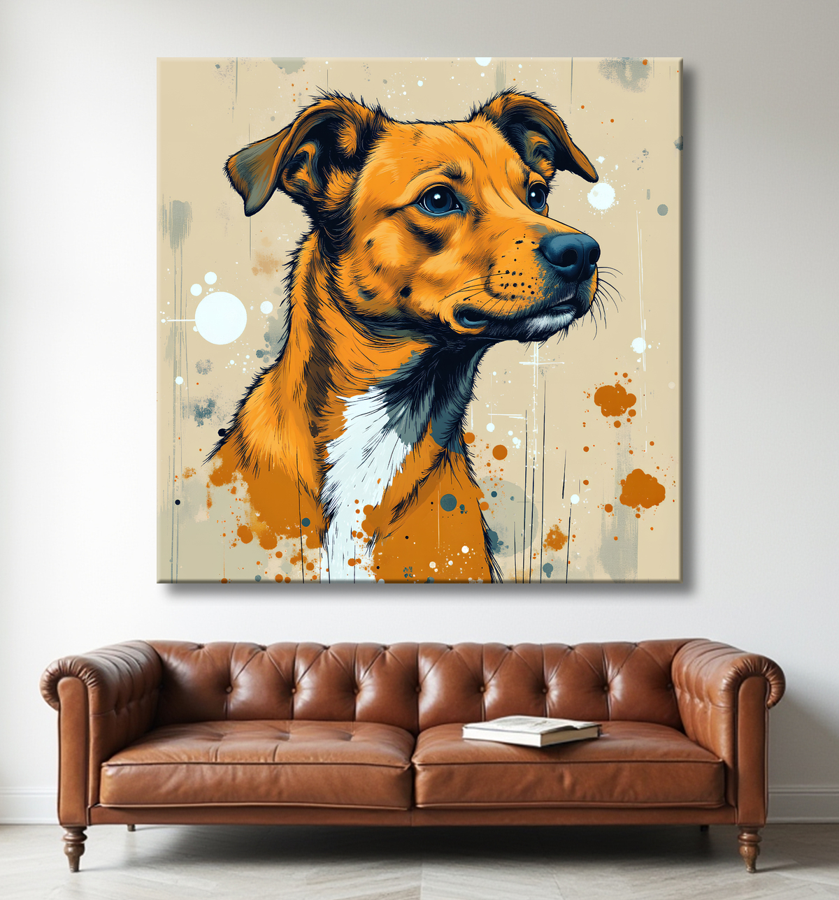 Tableau chien | Peinture chien moderne expressive avec decor