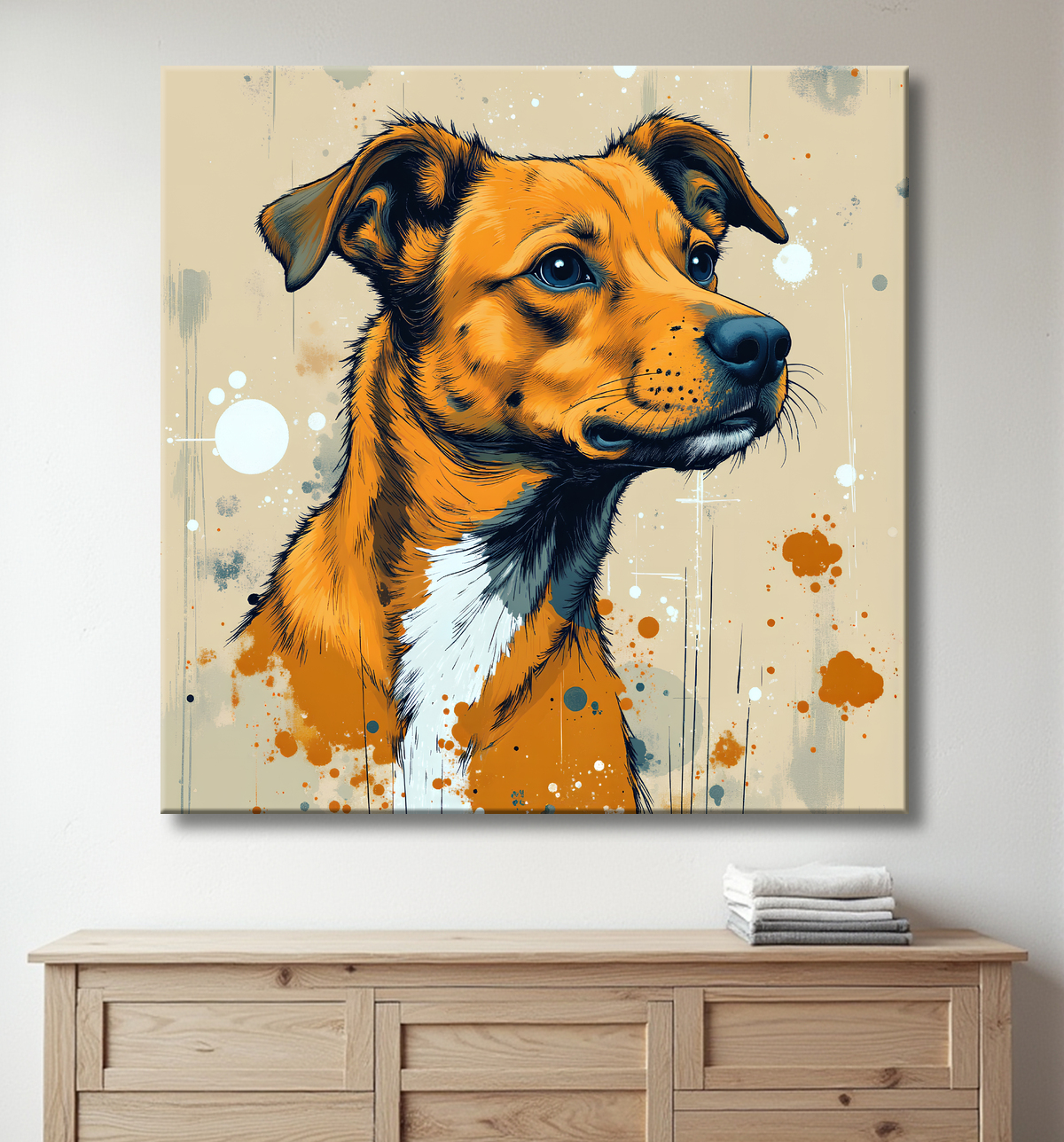 Tableau chien | Peinture chien moderne expressive avec decor