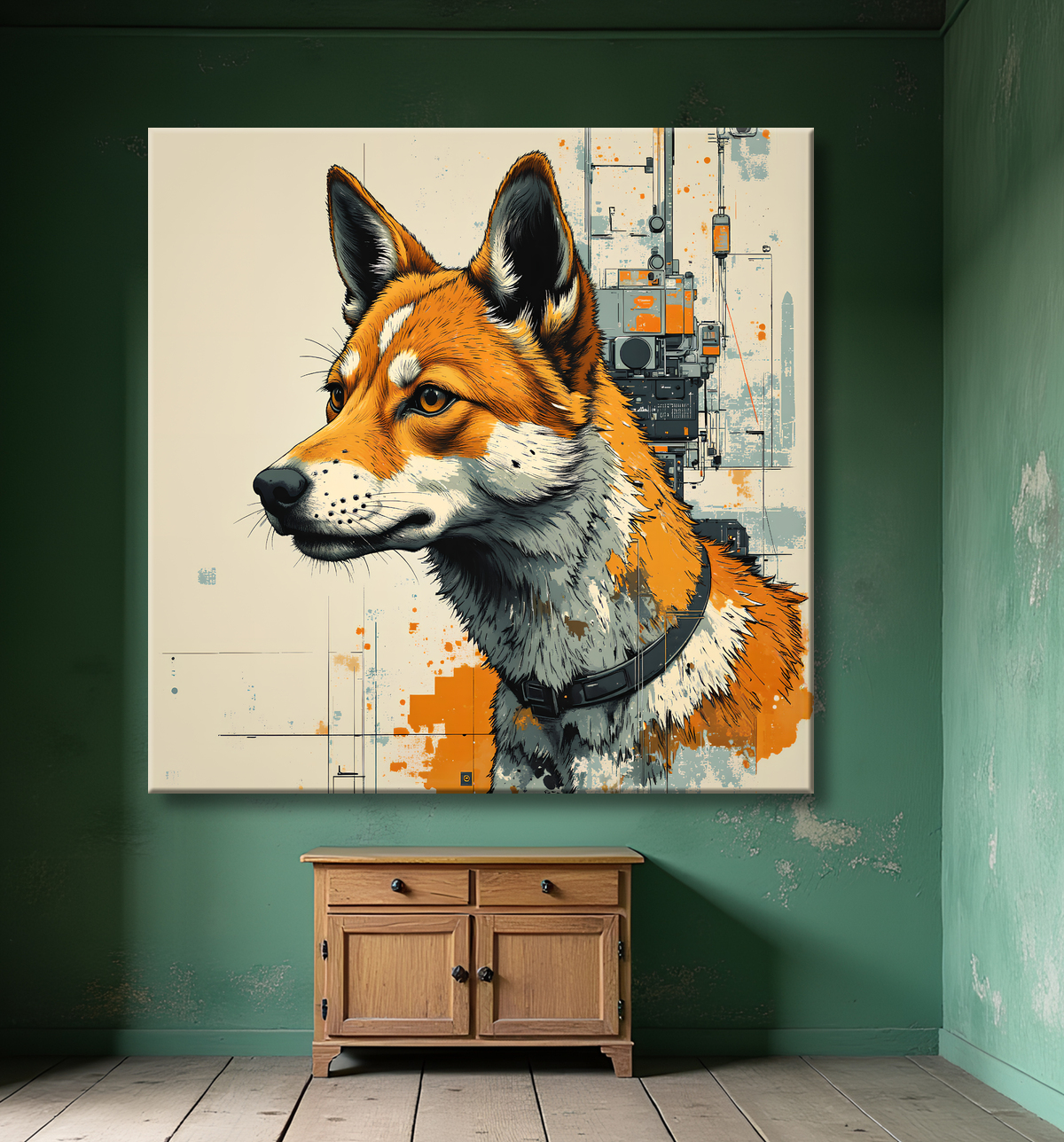 Tableau chien | Peinture chien moderne expressive avec decor