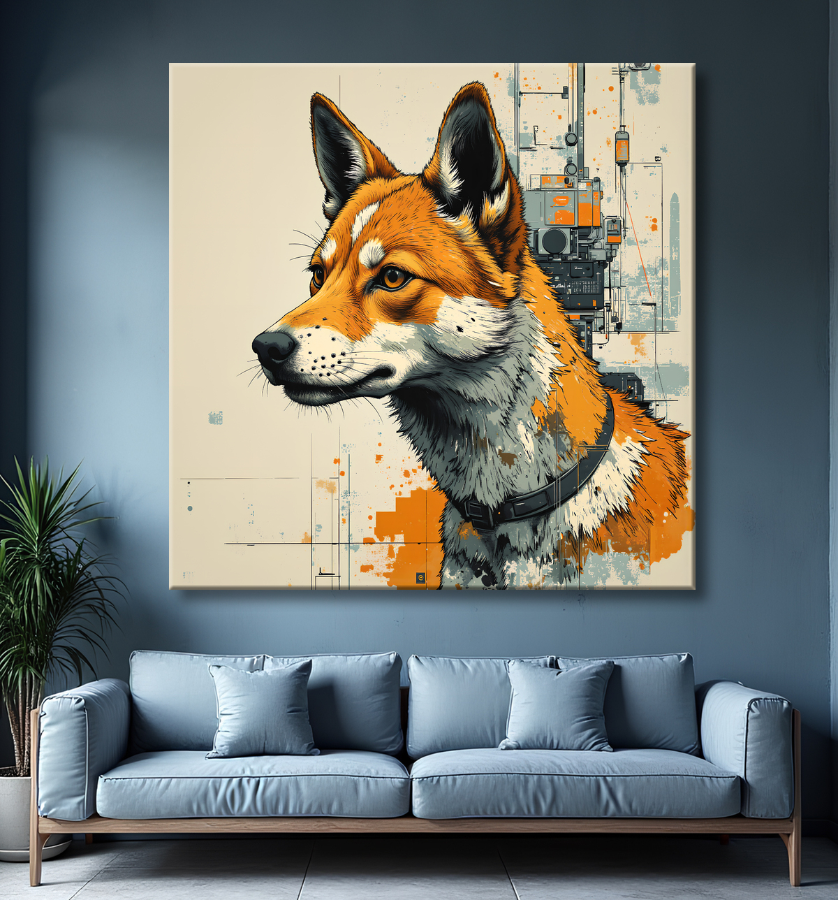Tableau chien | Peinture chien moderne expressive avec decor