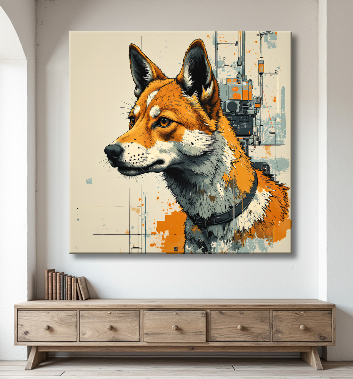 Tableau chien | Peinture chien moderne expressive avec decor