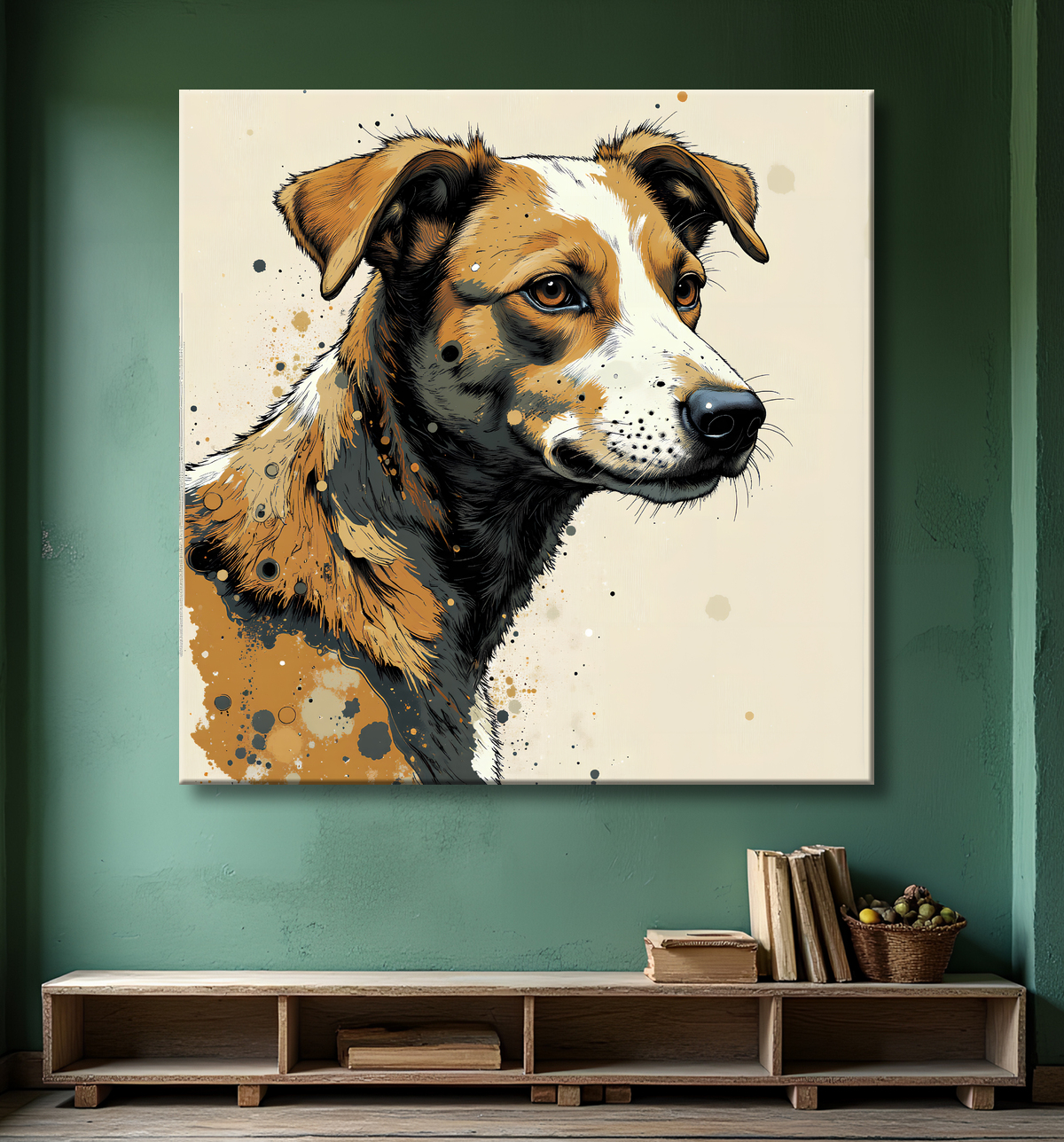 Tableau chien | Peinture chien moderne expressive avec decor