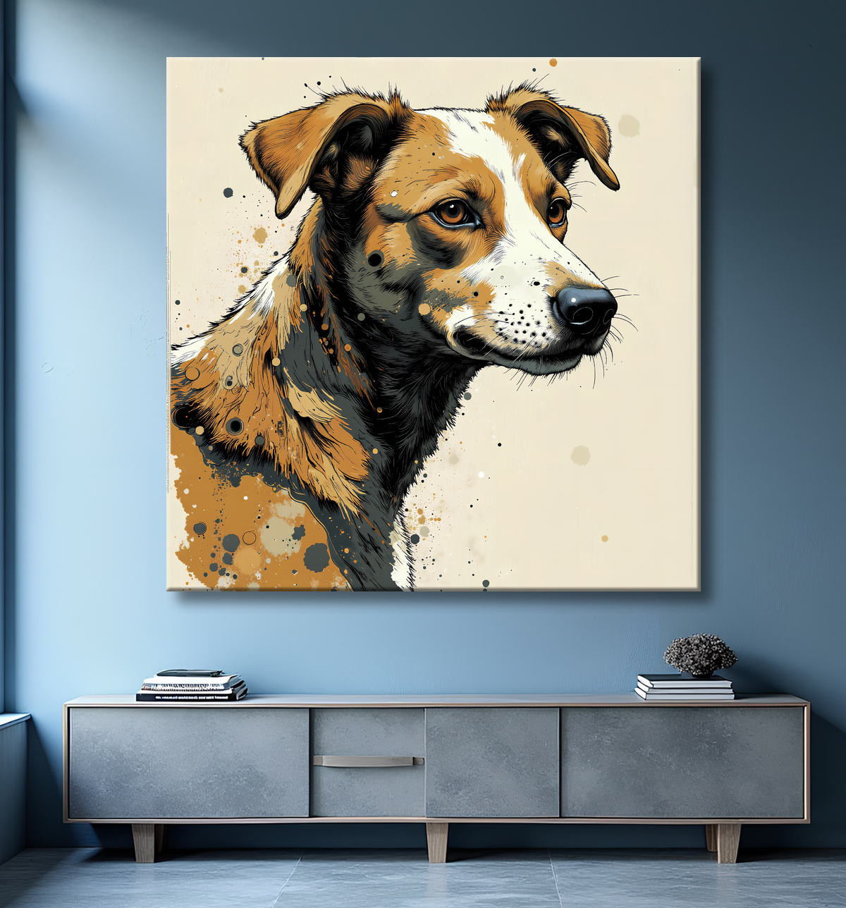 Tableau chien | Peinture chien moderne expressive avec decor