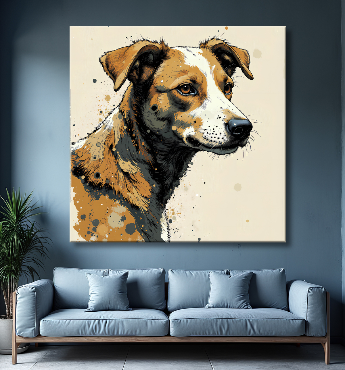 Tableau chien | Peinture chien moderne expressive avec decor