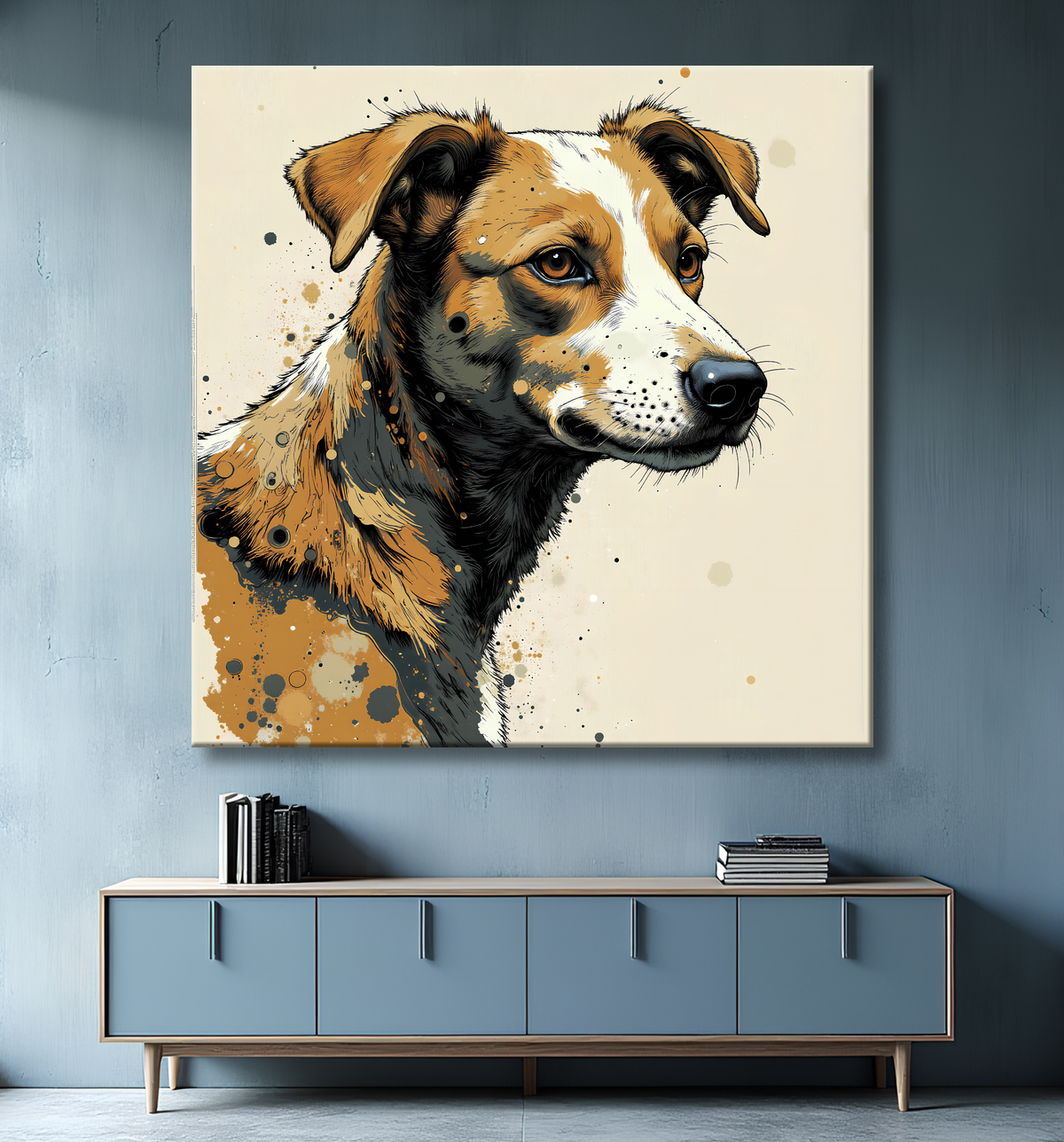 Tableau chien | Peinture chien moderne expressive avec decor