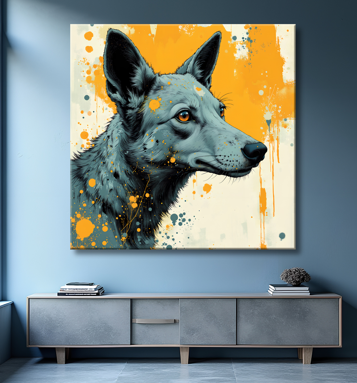 Tableau chien | Peinture chien moderne expressive avec decor
