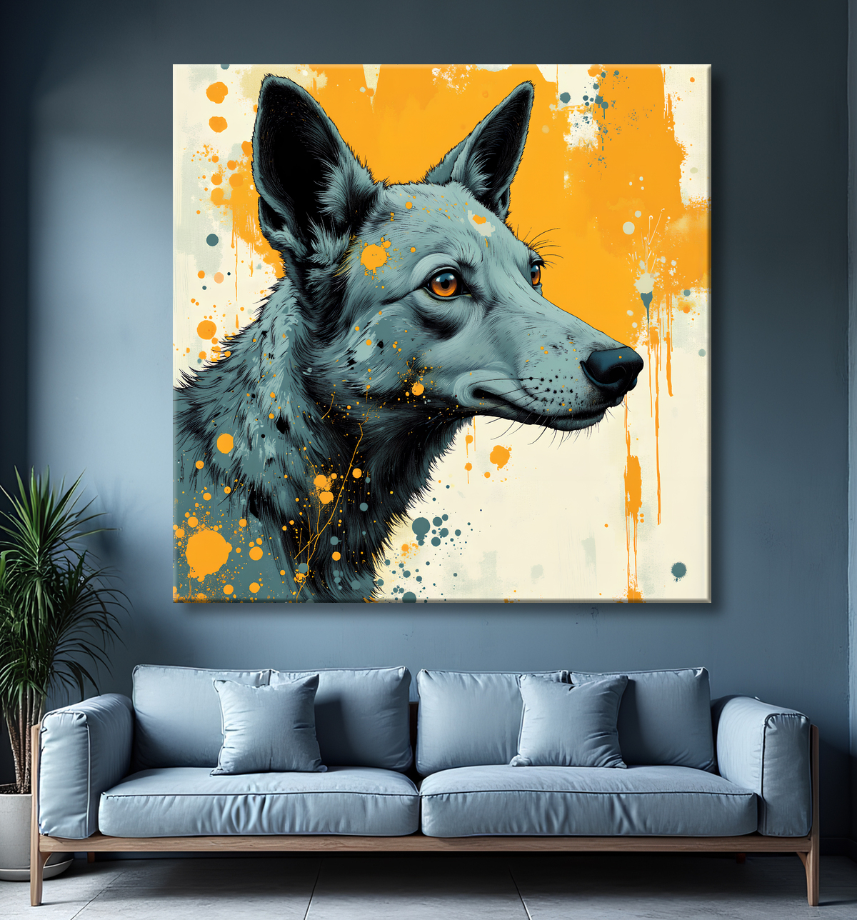 Tableau chien | Peinture chien moderne expressive avec decor