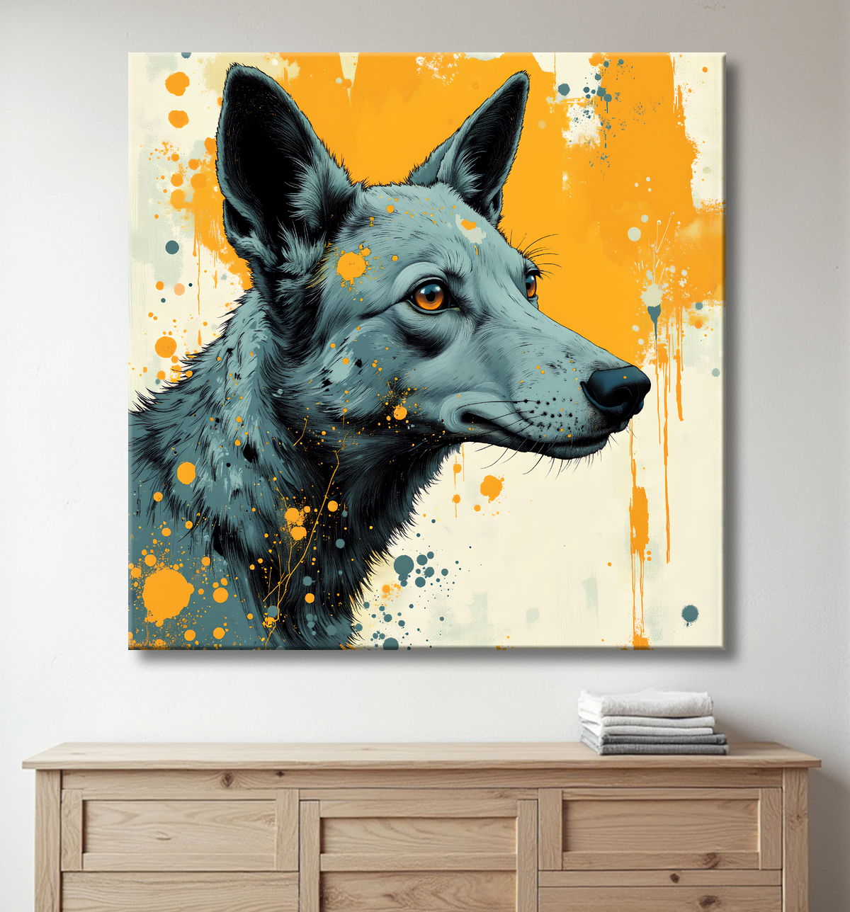 Tableau chien | Peinture chien moderne expressive avec decor