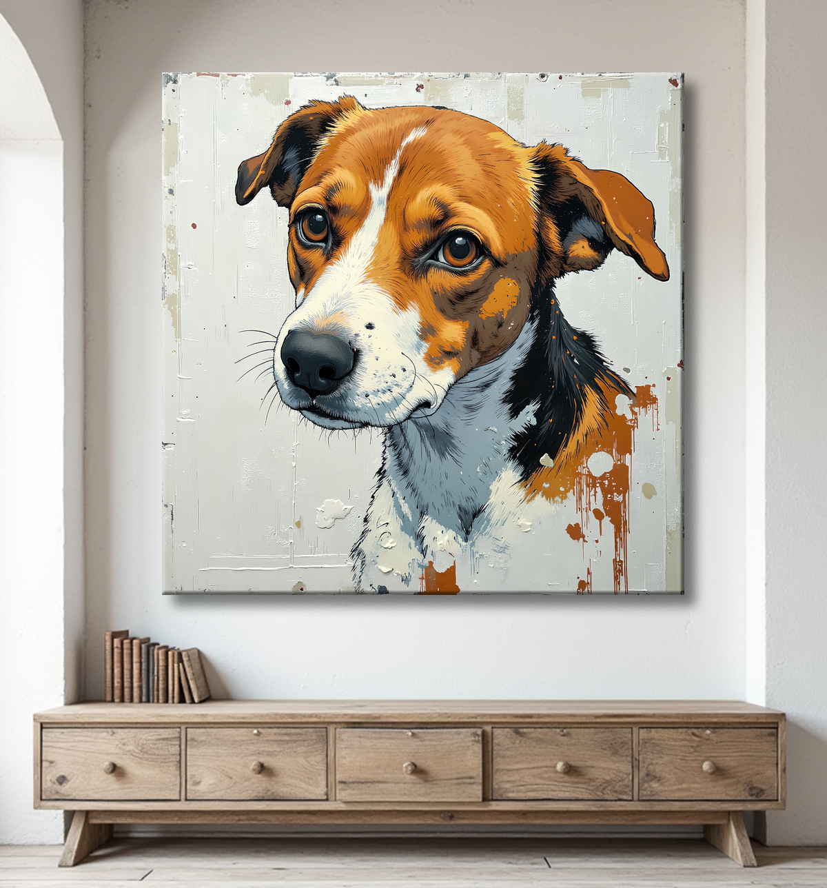 Tableau chien | Peinture chien moderne expressive avec decor