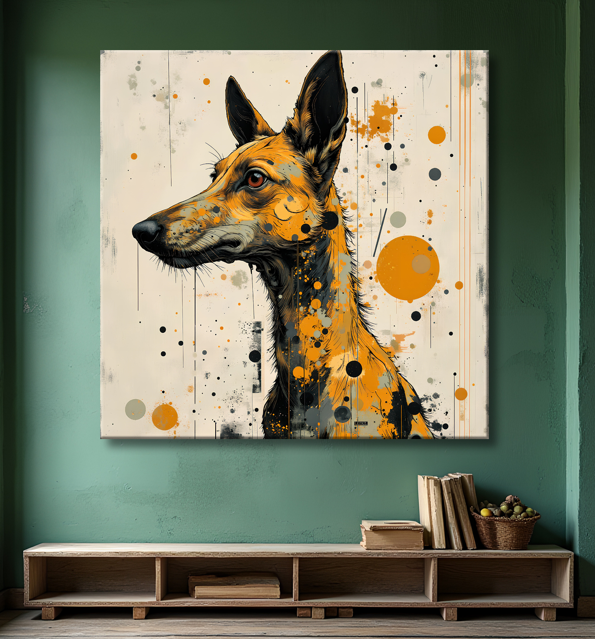 Tableau chien | Peinture chien moderne expressive avec decor