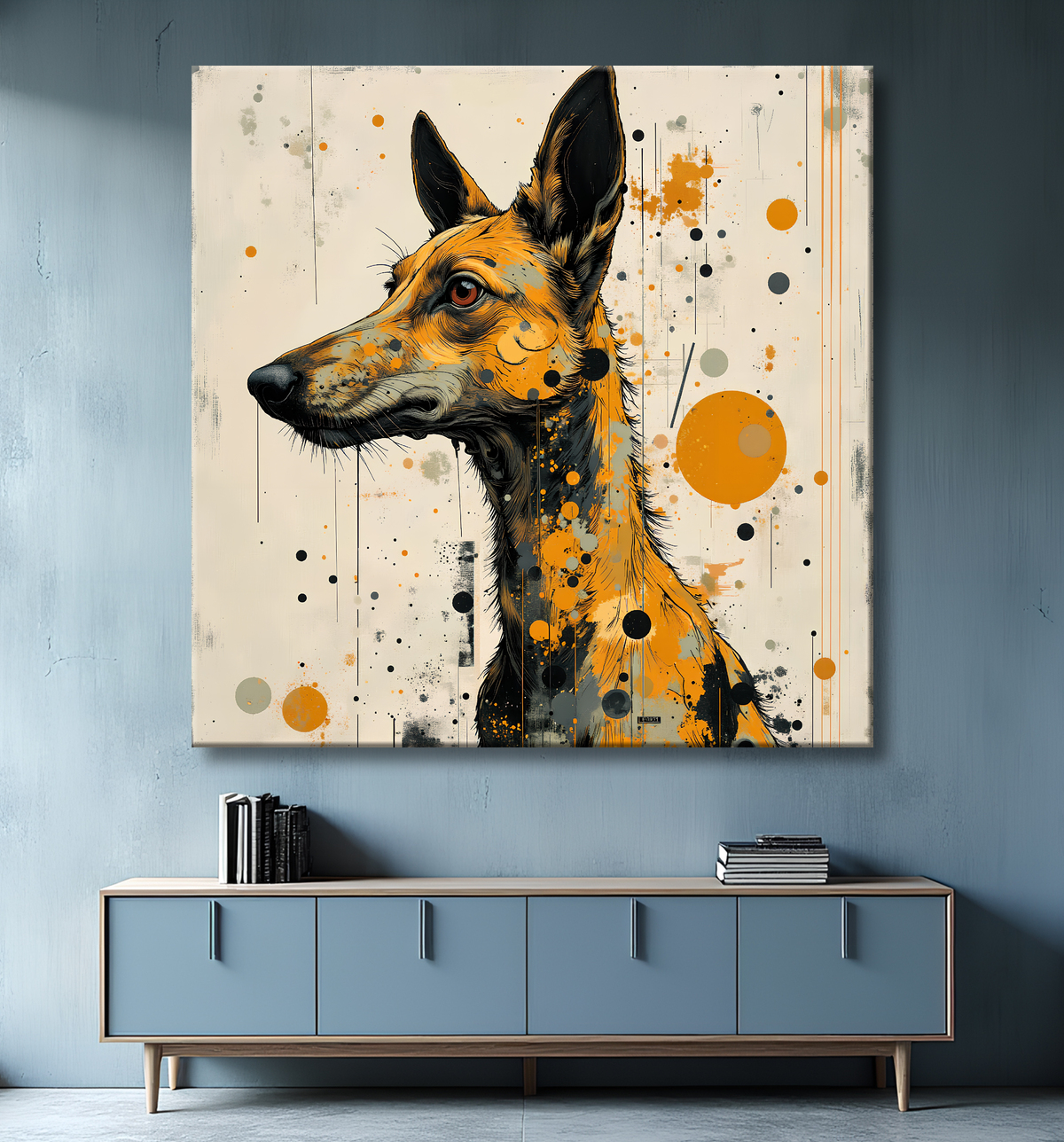 Tableau chien | Peinture chien moderne expressive avec decor