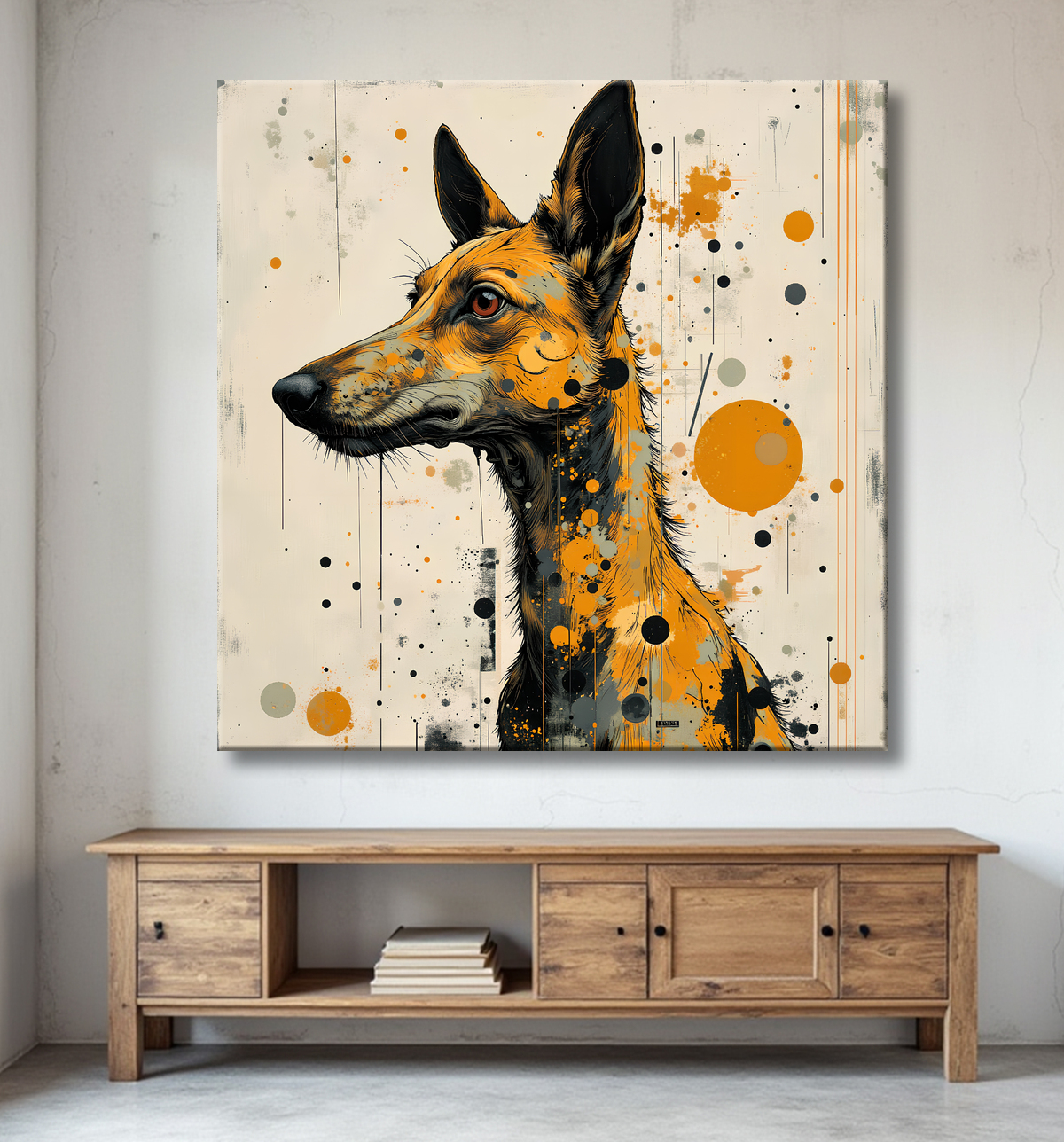 Tableau chien | Peinture chien moderne expressive avec decor