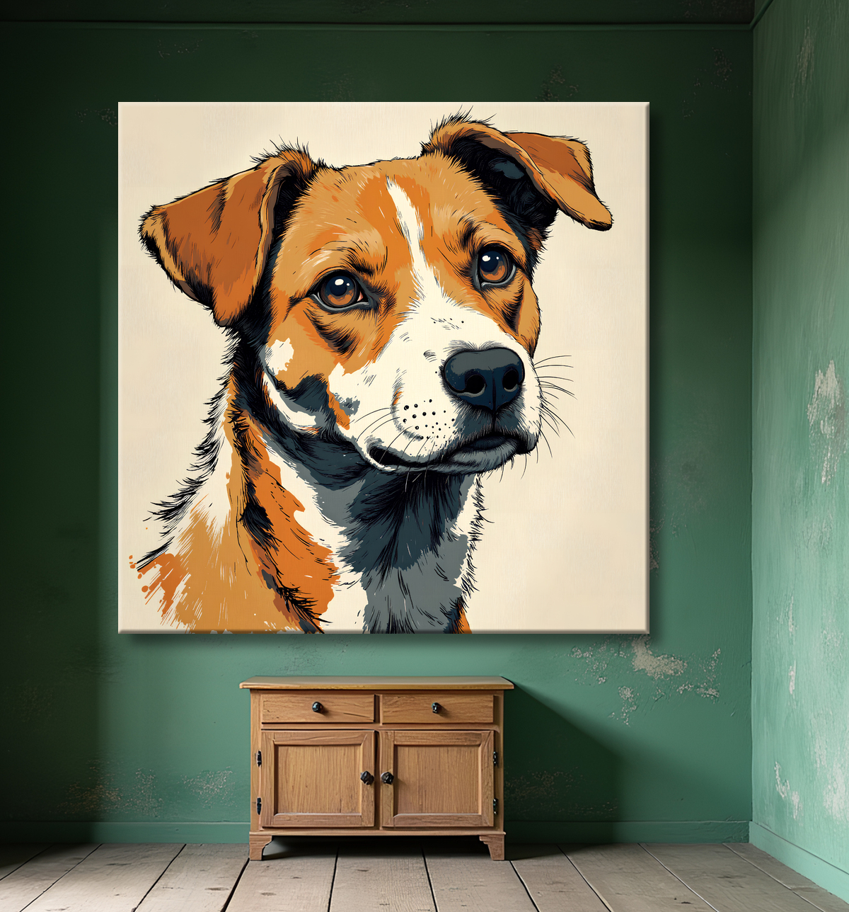 Tableau chien | Peinture chien moderne expressive avec decor