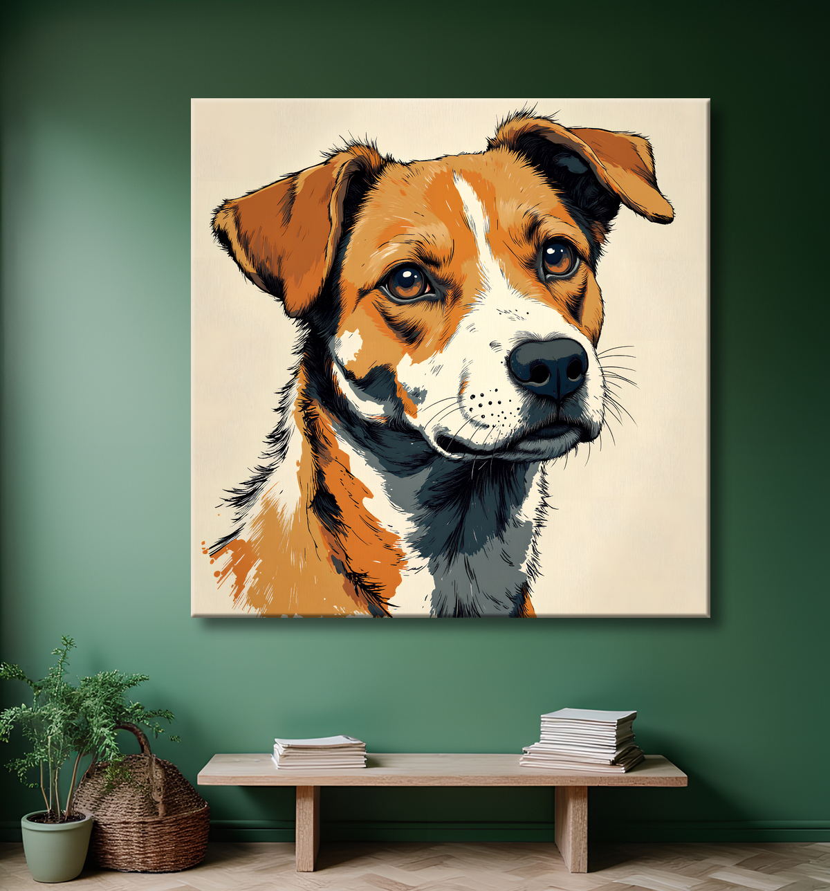 Tableau chien | Peinture chien moderne expressive avec decor