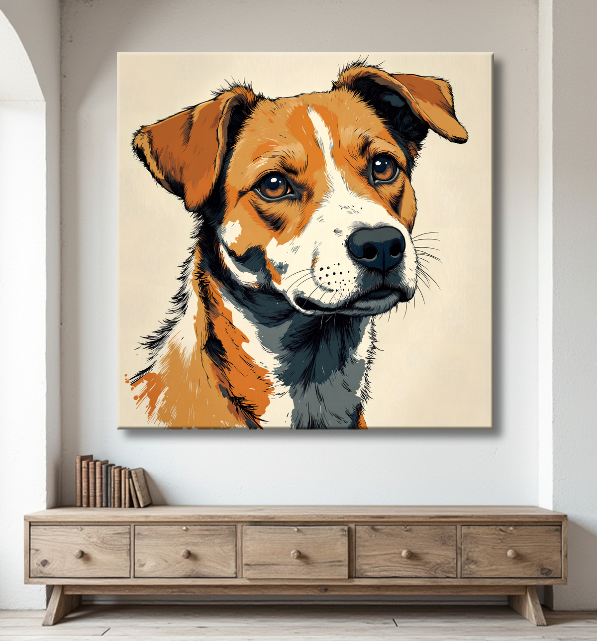 Tableau chien | Peinture chien moderne expressive avec decor