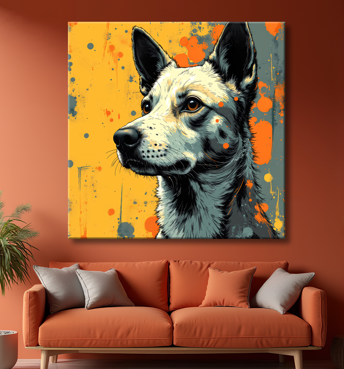 Tableau chien | Peinture chien moderne expressive avec decor