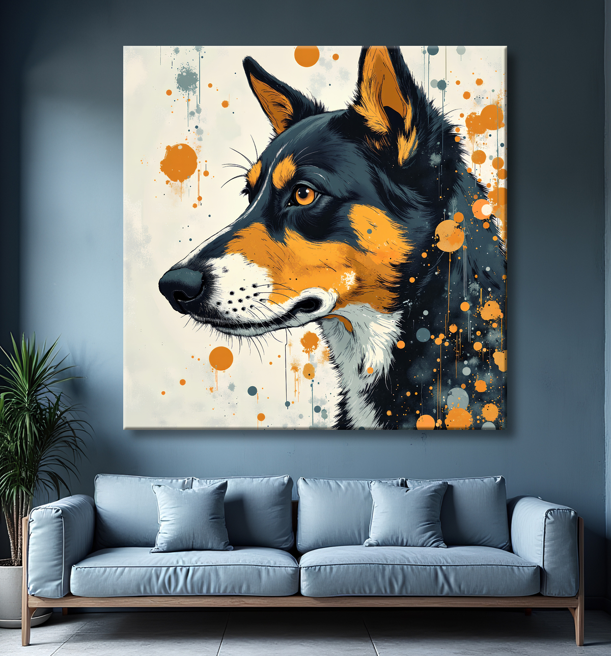 Tableau chien | Peinture chien moderne expressive avec decor