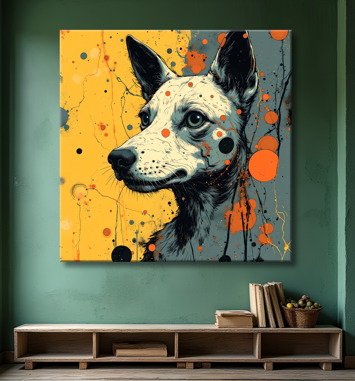 Tableau chien | Peinture chien moderne expressive avec decor