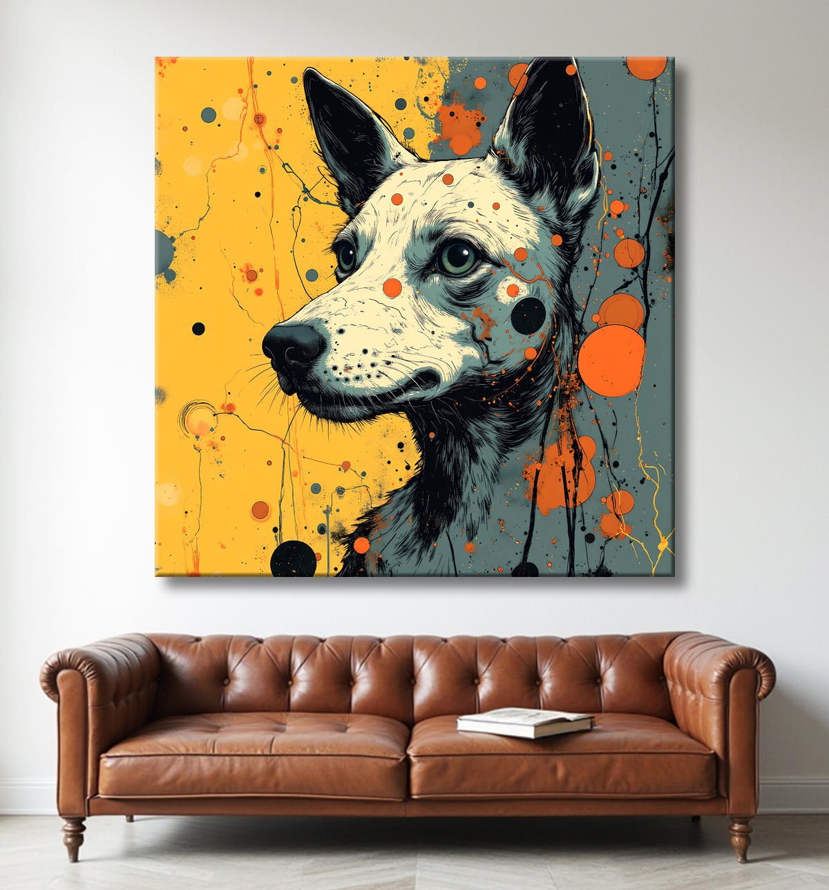 Tableau chien | Peinture chien moderne expressive avec decor