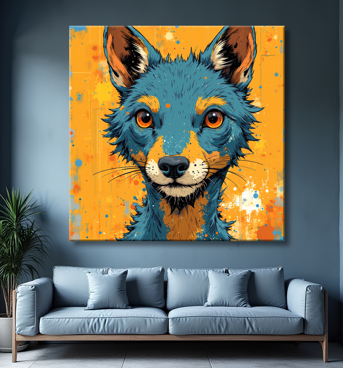 Tableau chien | Peinture chien moderne expressive avec decor