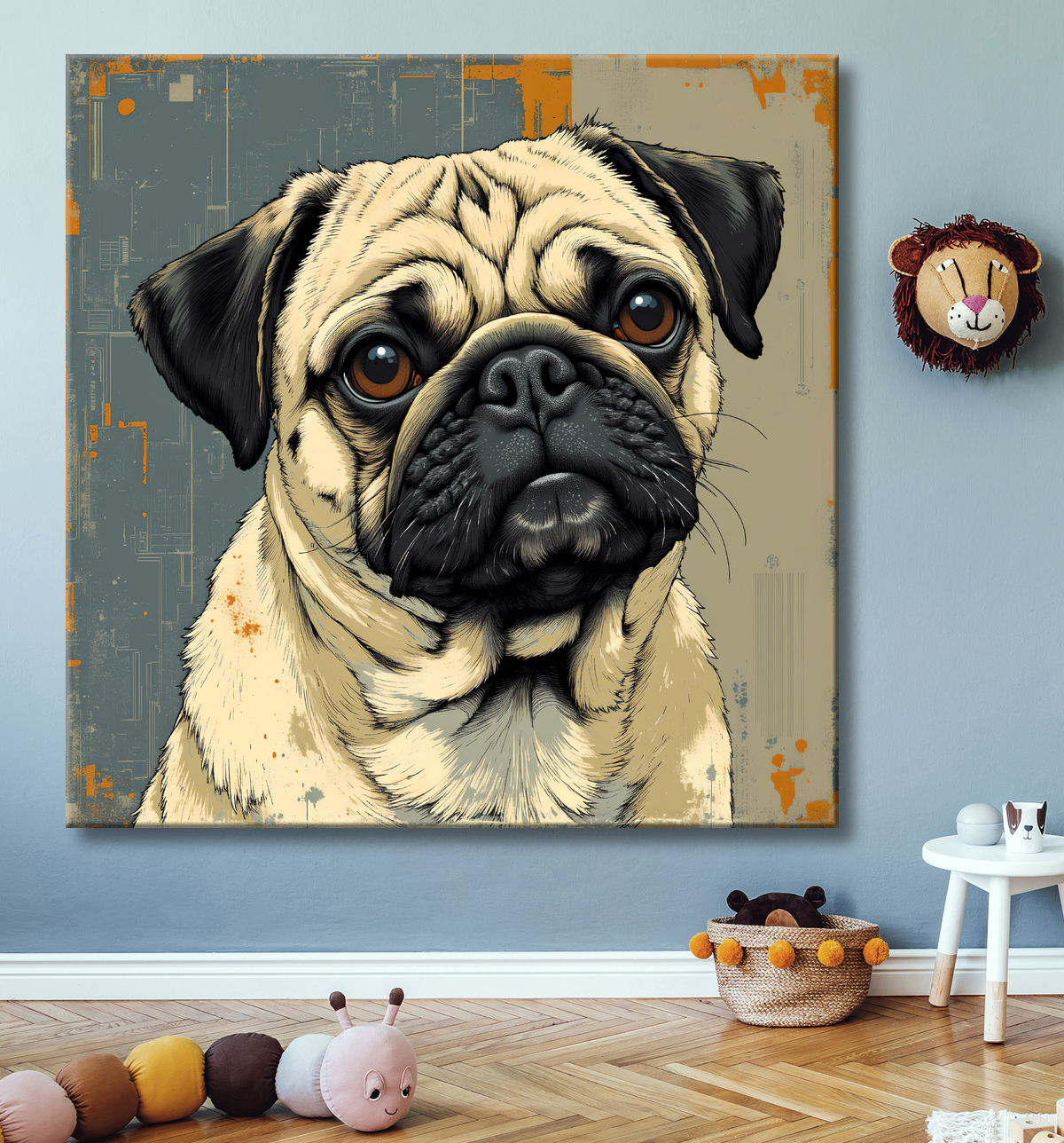 Tableau chien | Peinture chien moderne expressive avec decor