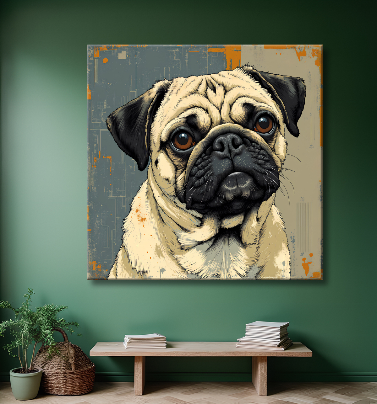 Tableau chien | Peinture chien moderne expressive avec decor