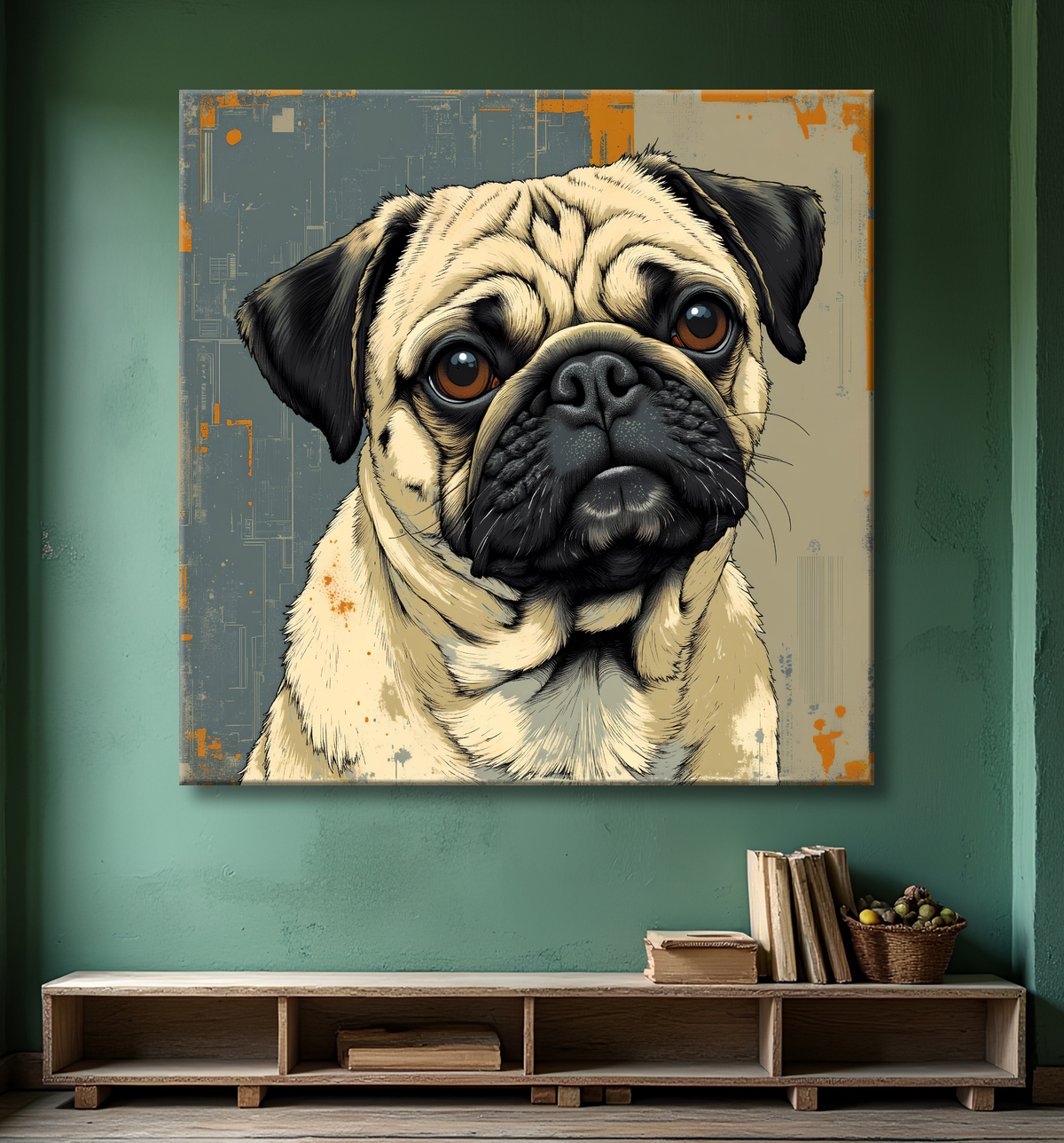 Tableau chien | Peinture chien moderne expressive avec decor
