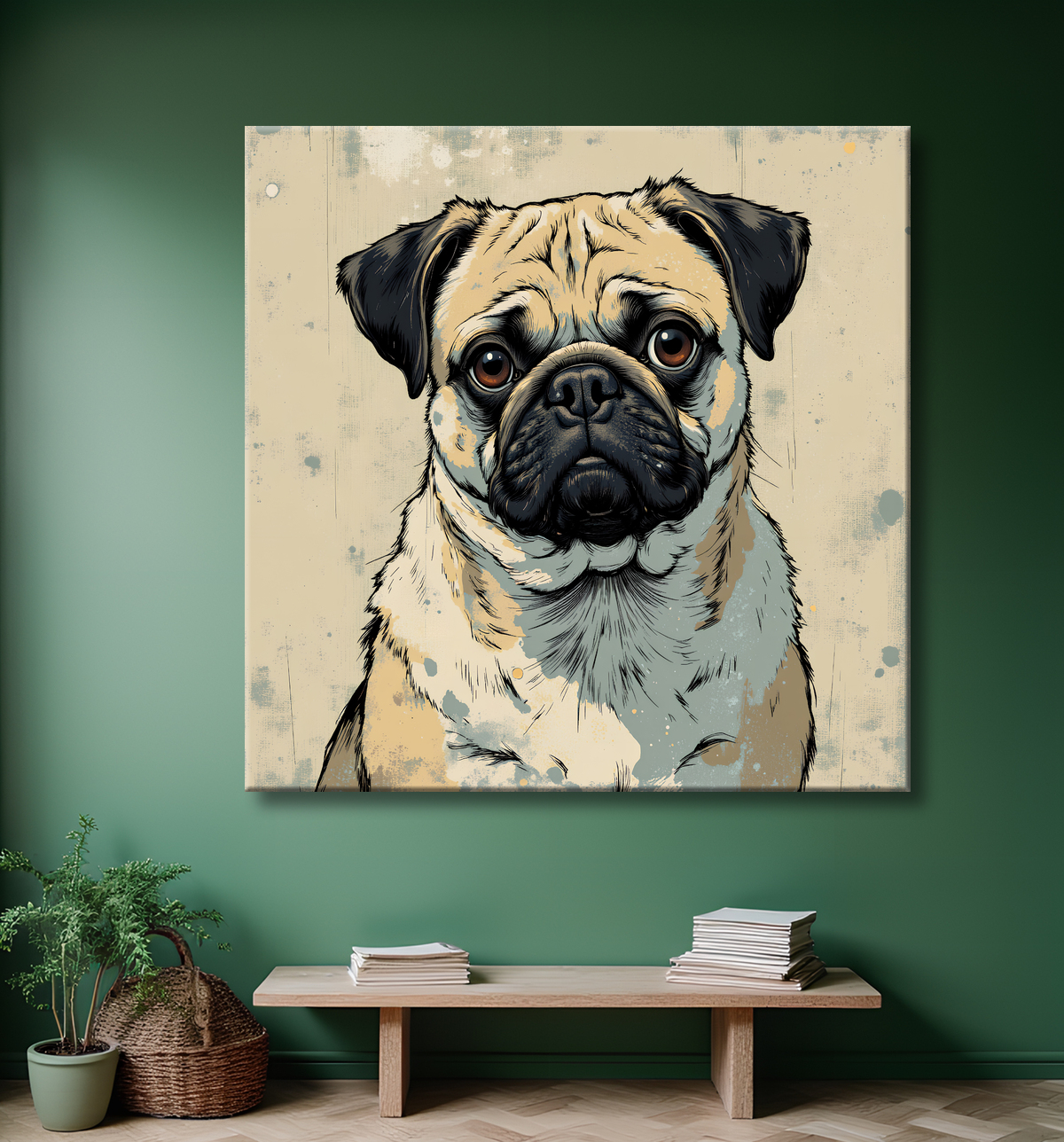 Tableau chien | Peinture chien moderne expressive avec decor