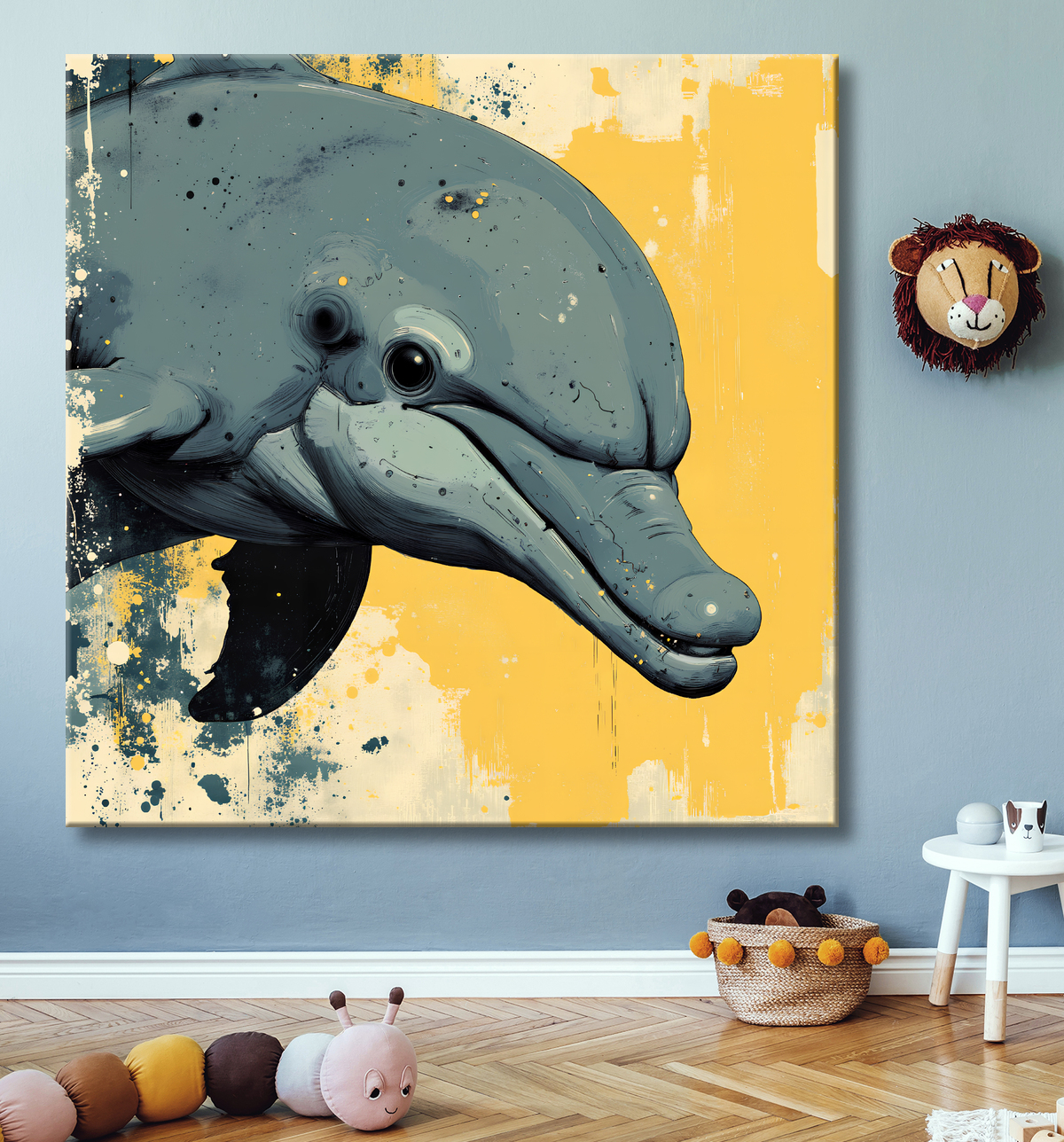 Tableau dauphin en peinture moderne expressive haut de gamme par Decotab.fr. Une peinture idéale pour une décoration fraîche et contemporaine.