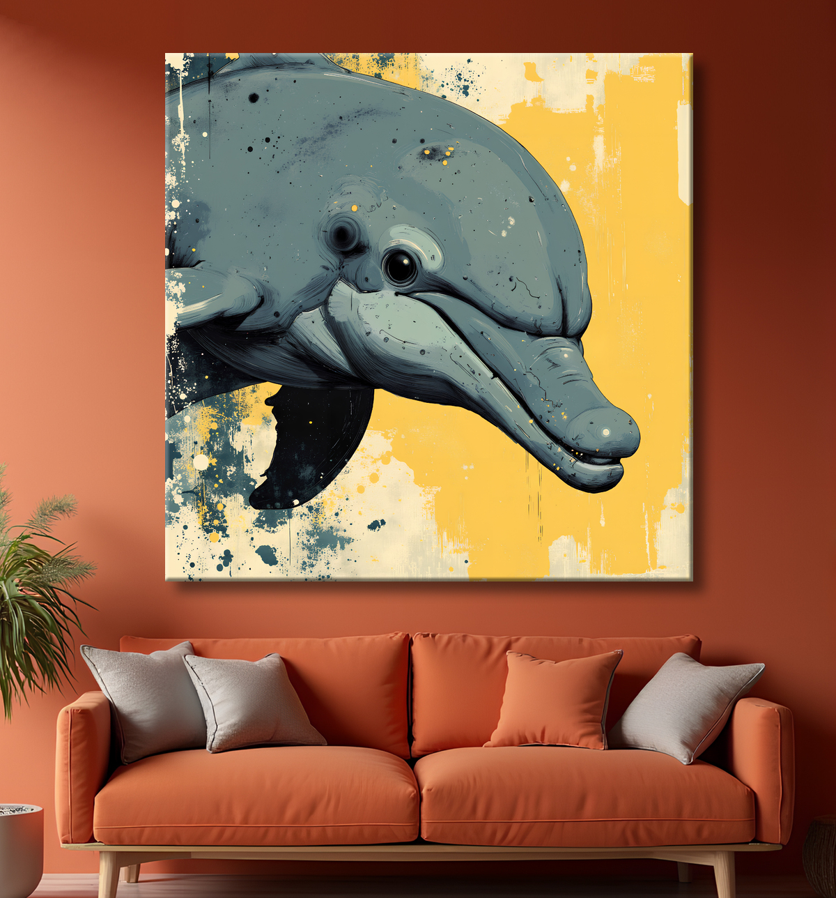 Tableau dauphin moderne - Peinture animalière expressive et graphique avec decor
