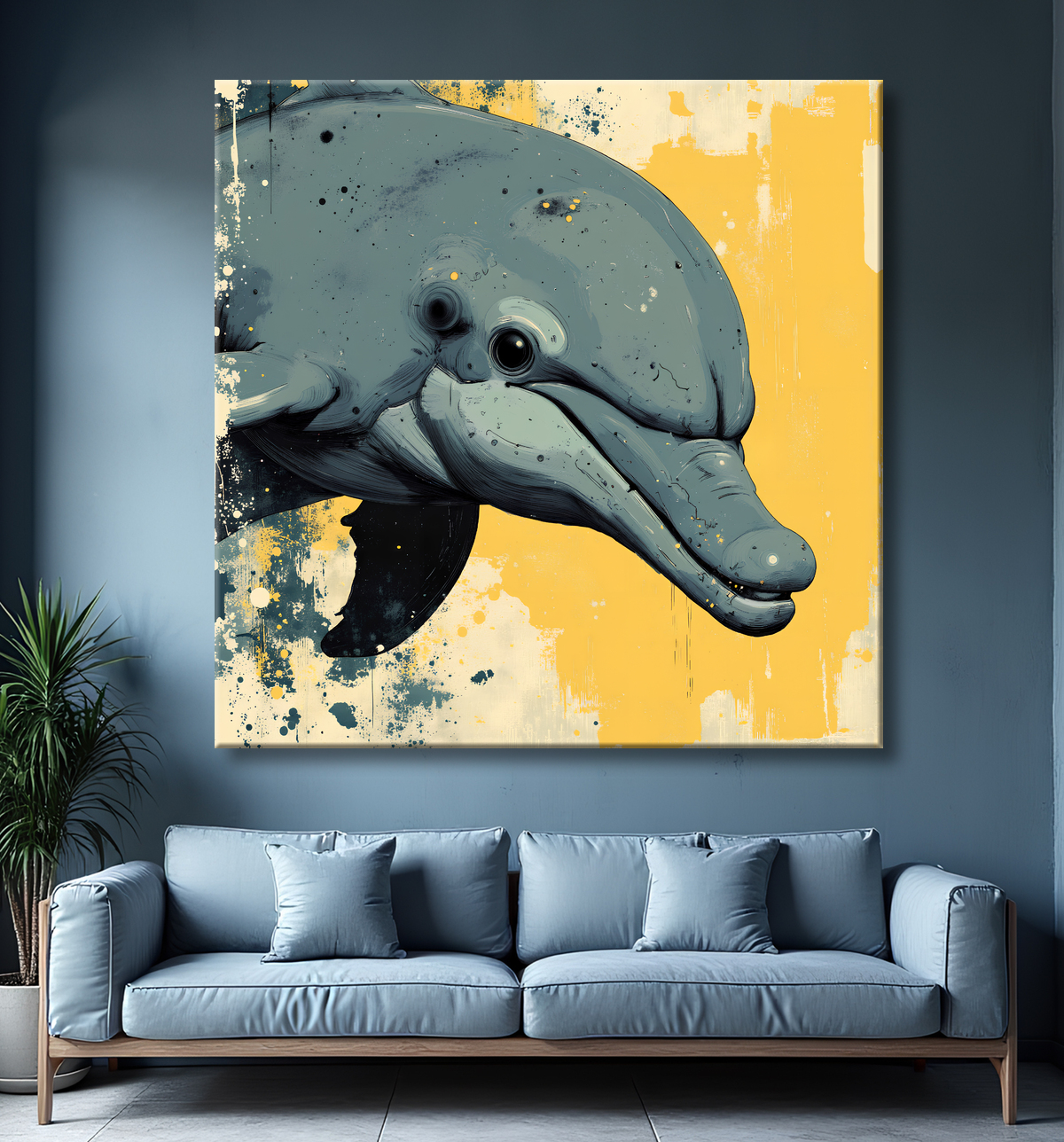 Tableau dauphin moderne - Peinture animalière expressive et graphique avec decor