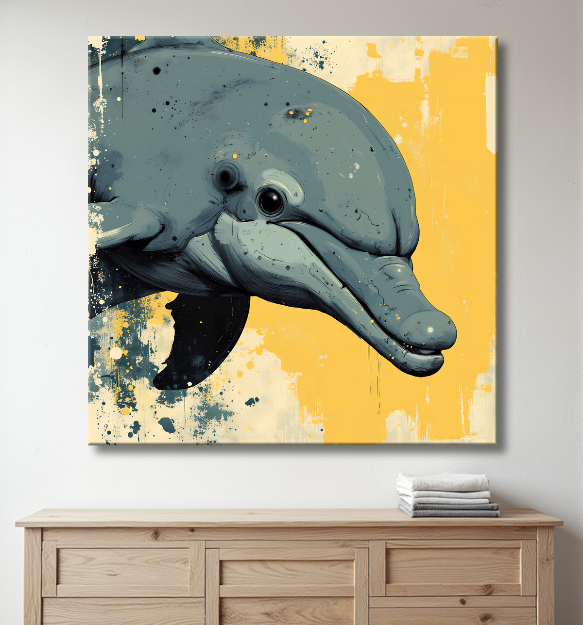 Tableau dauphin moderne - Peinture animalière expressive et graphique avec decor
