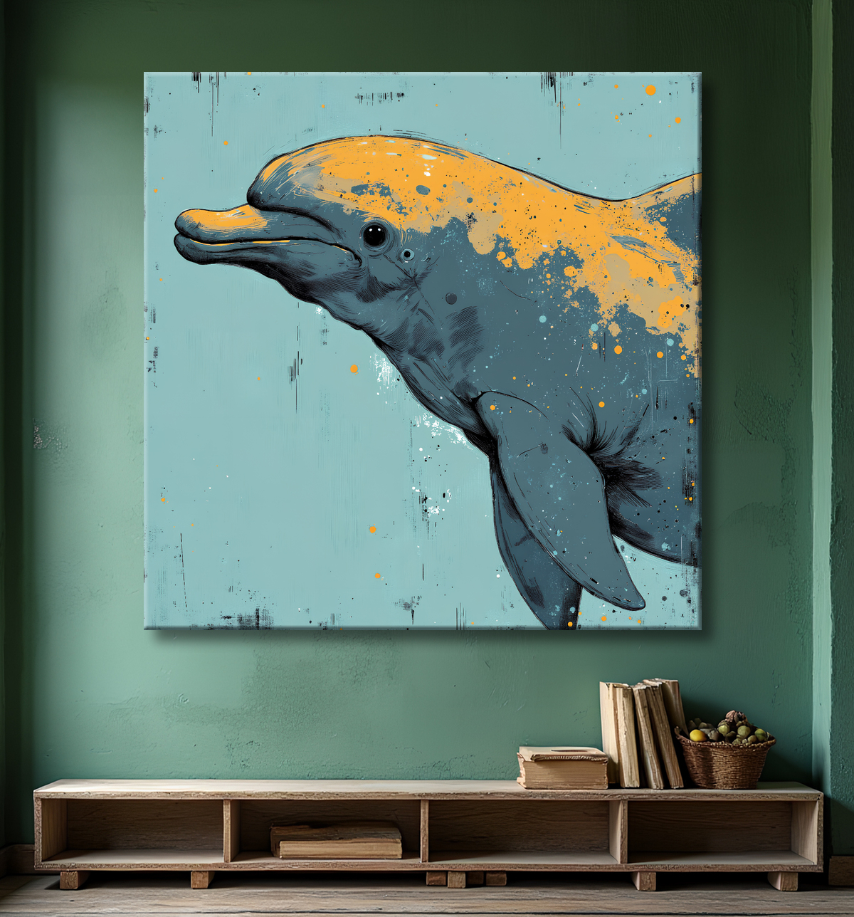 Tableau dauphin moderne - Peinture animalière expressive et graphique avec decor