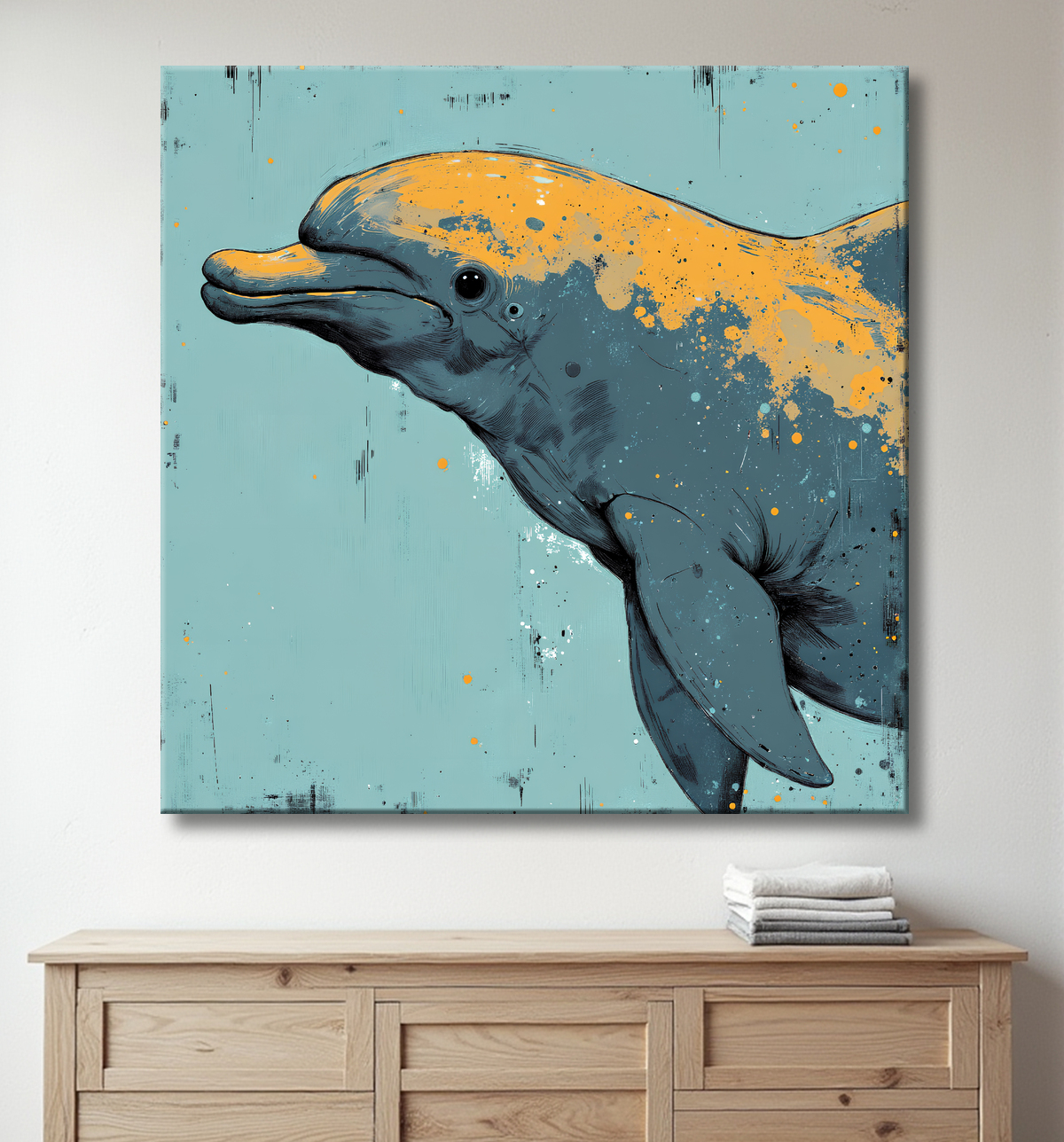 Tableau dauphin moderne - Peinture animalière expressive et graphique avec decor