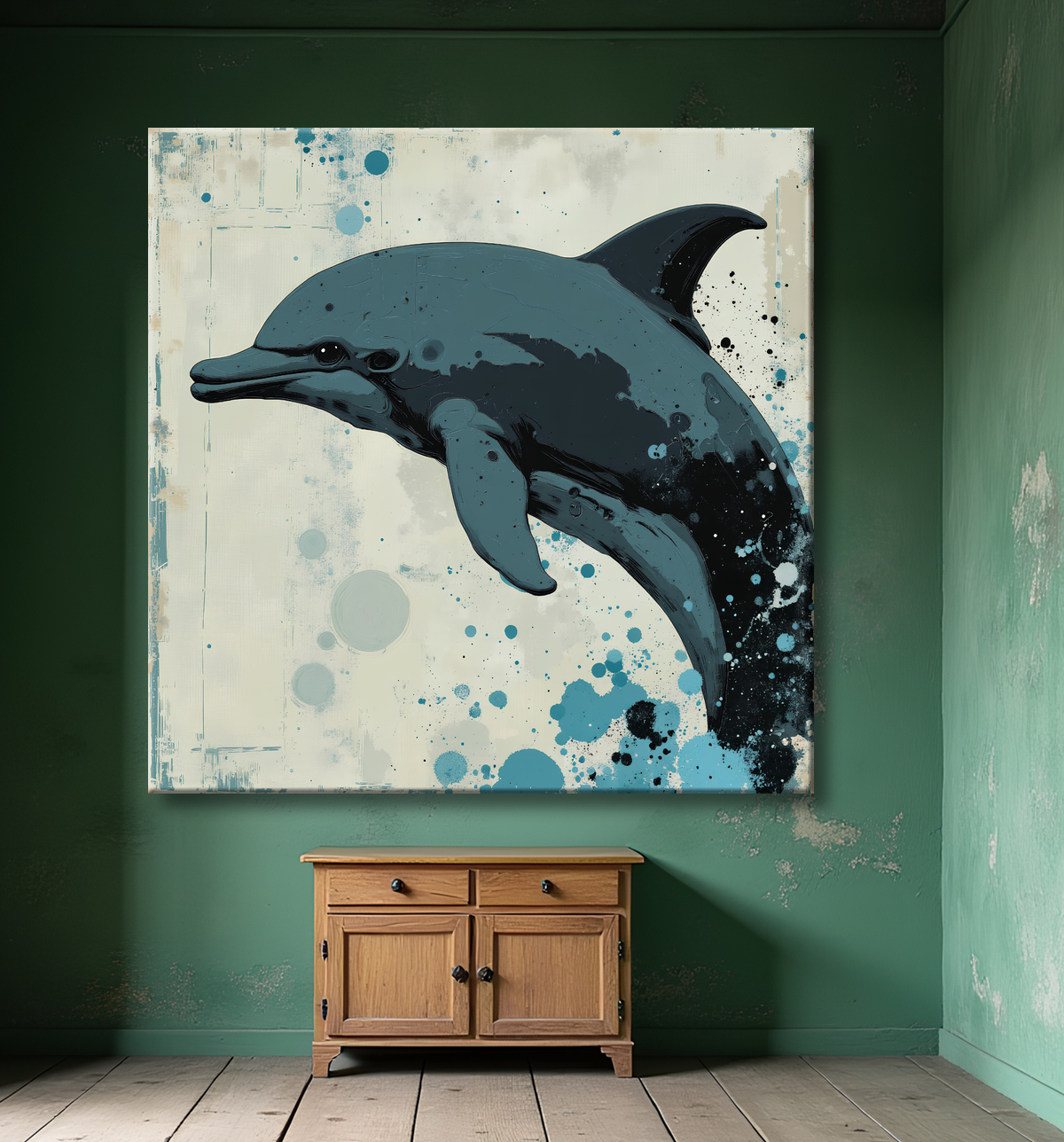 Tableau dauphin moderne - Peinture animalière expressive et graphique avec decor