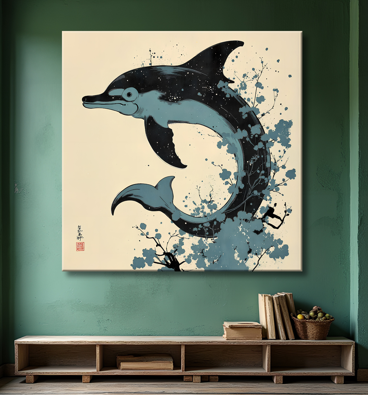Tableau dauphin moderne - Peinture animalière expressive et graphique avec decor