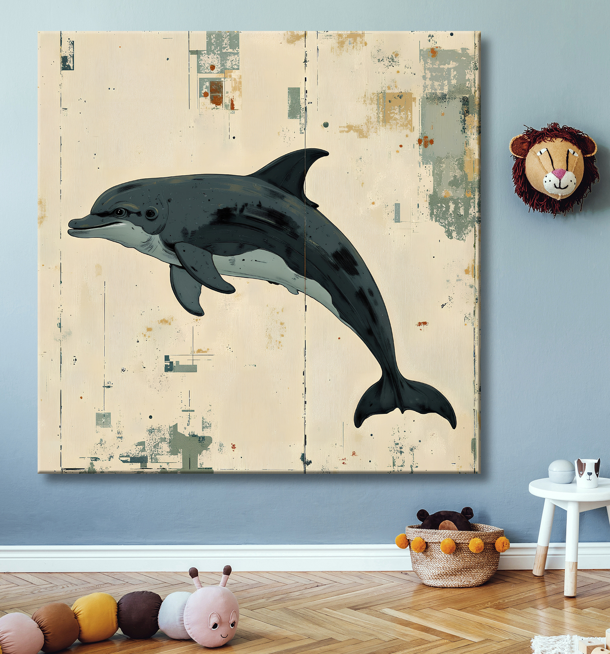 Tableau dauphin moderne - Peinture animalière expressive et graphique avec decor