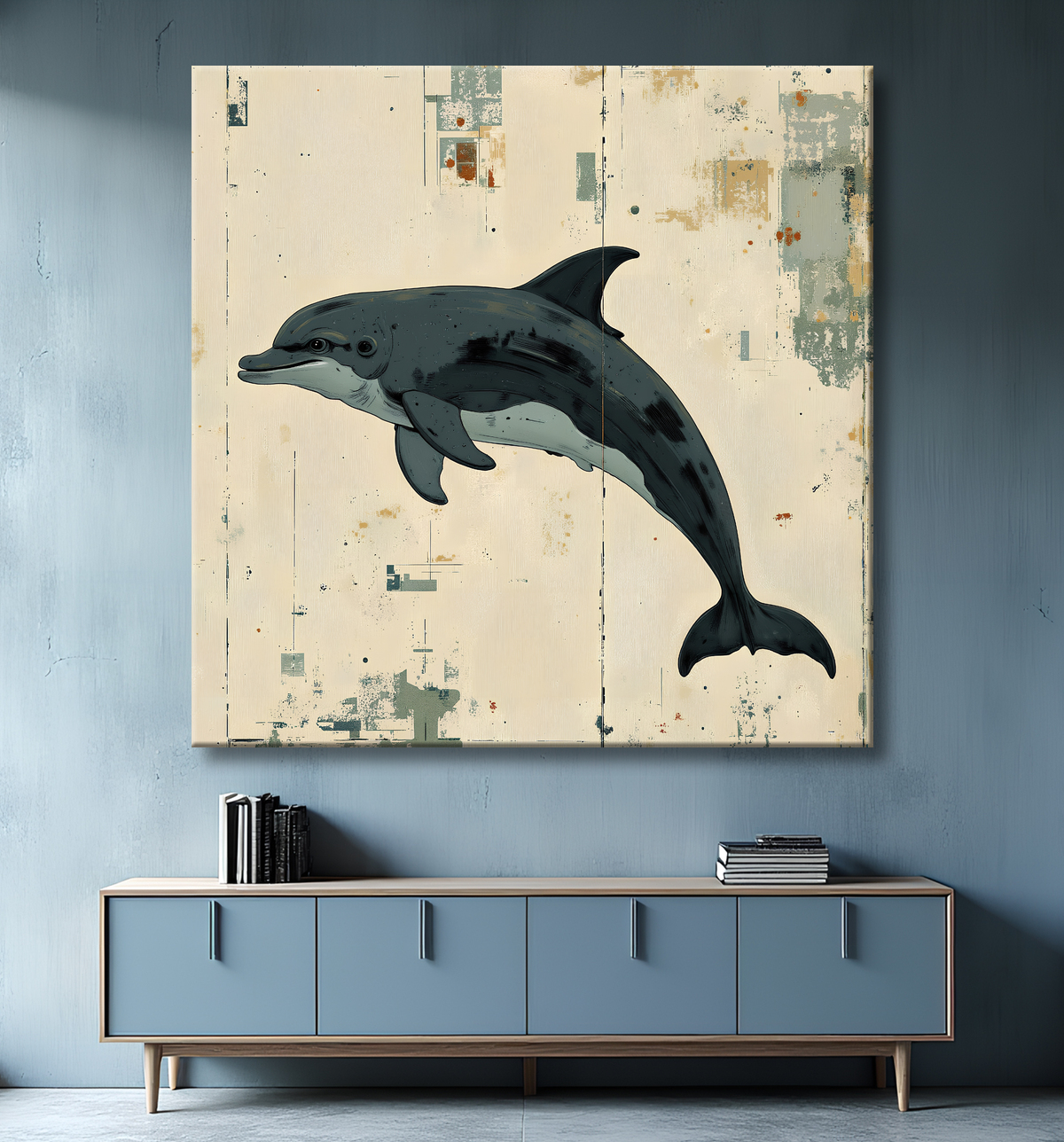 Tableau dauphin moderne - Peinture animalière expressive et graphique avec decor