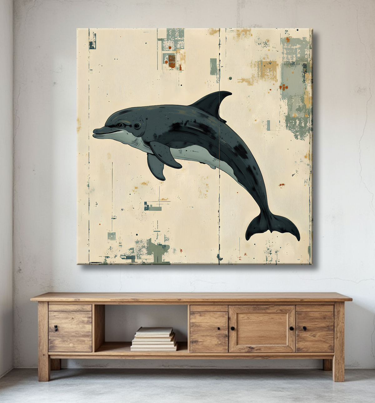 Tableau dauphin moderne - Peinture animalière expressive et graphique avec decor