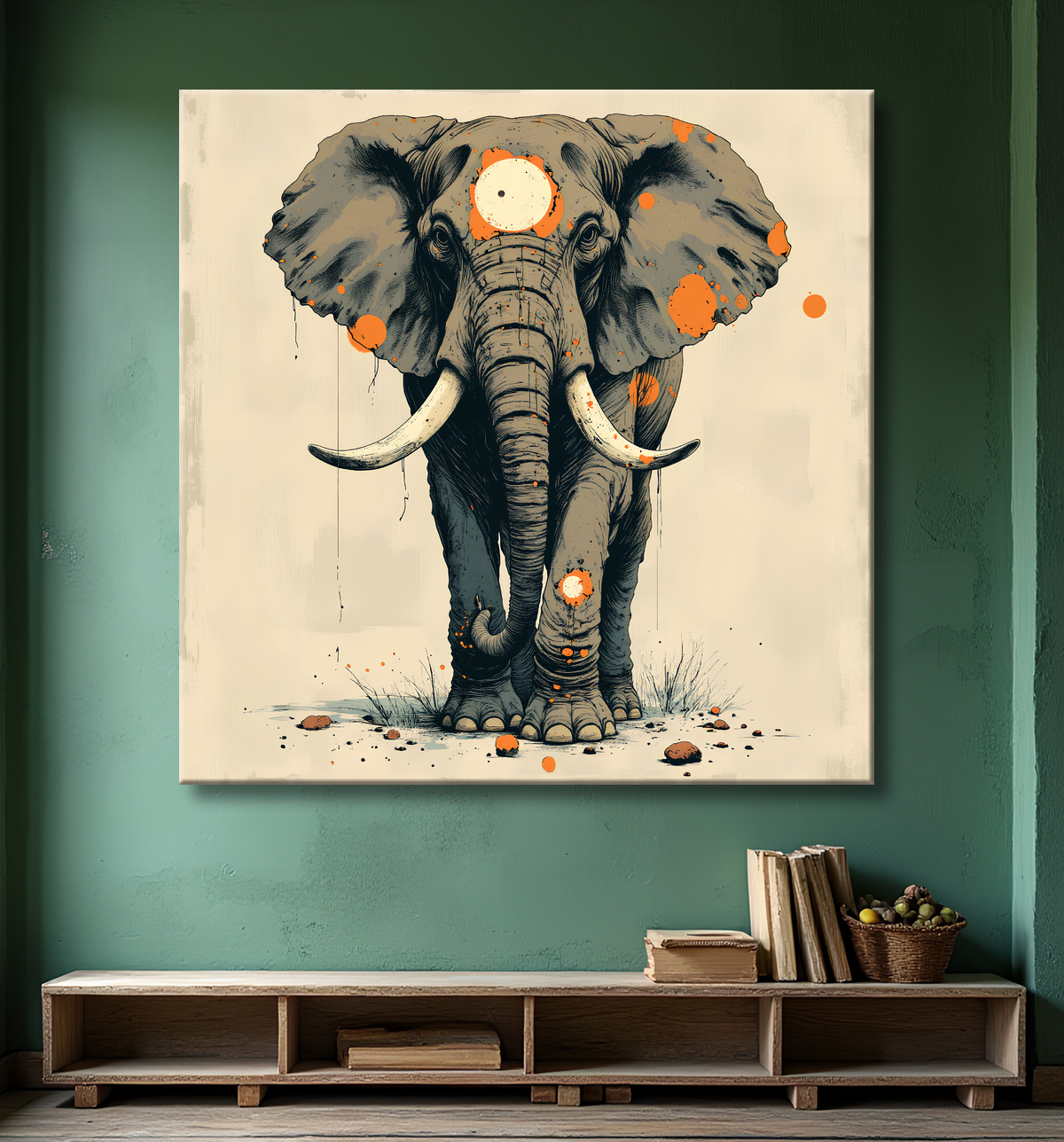 Tableau éléphant - Peinture expressive moderne avec decor