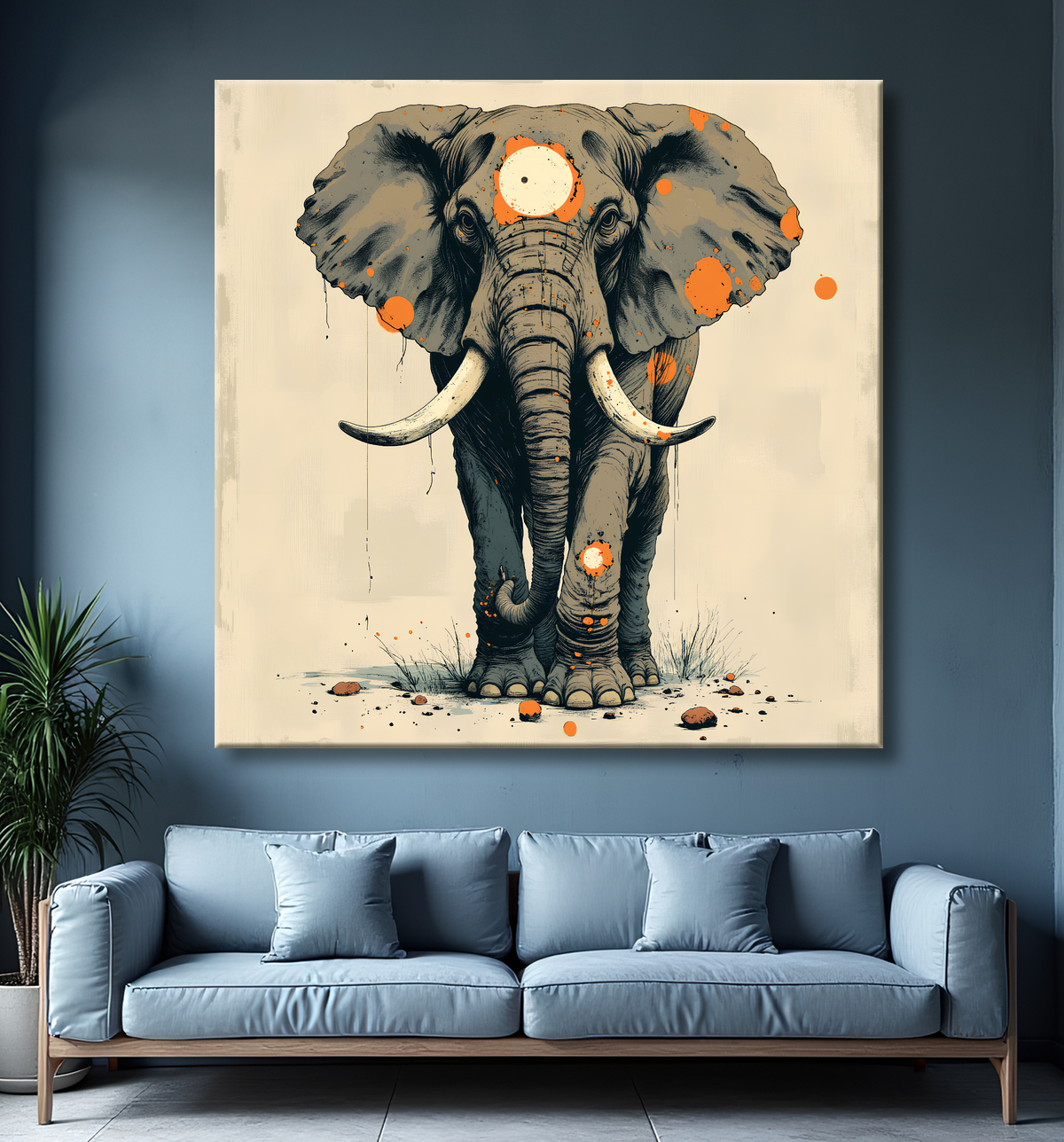 Tableau éléphant - Peinture expressive moderne avec decor