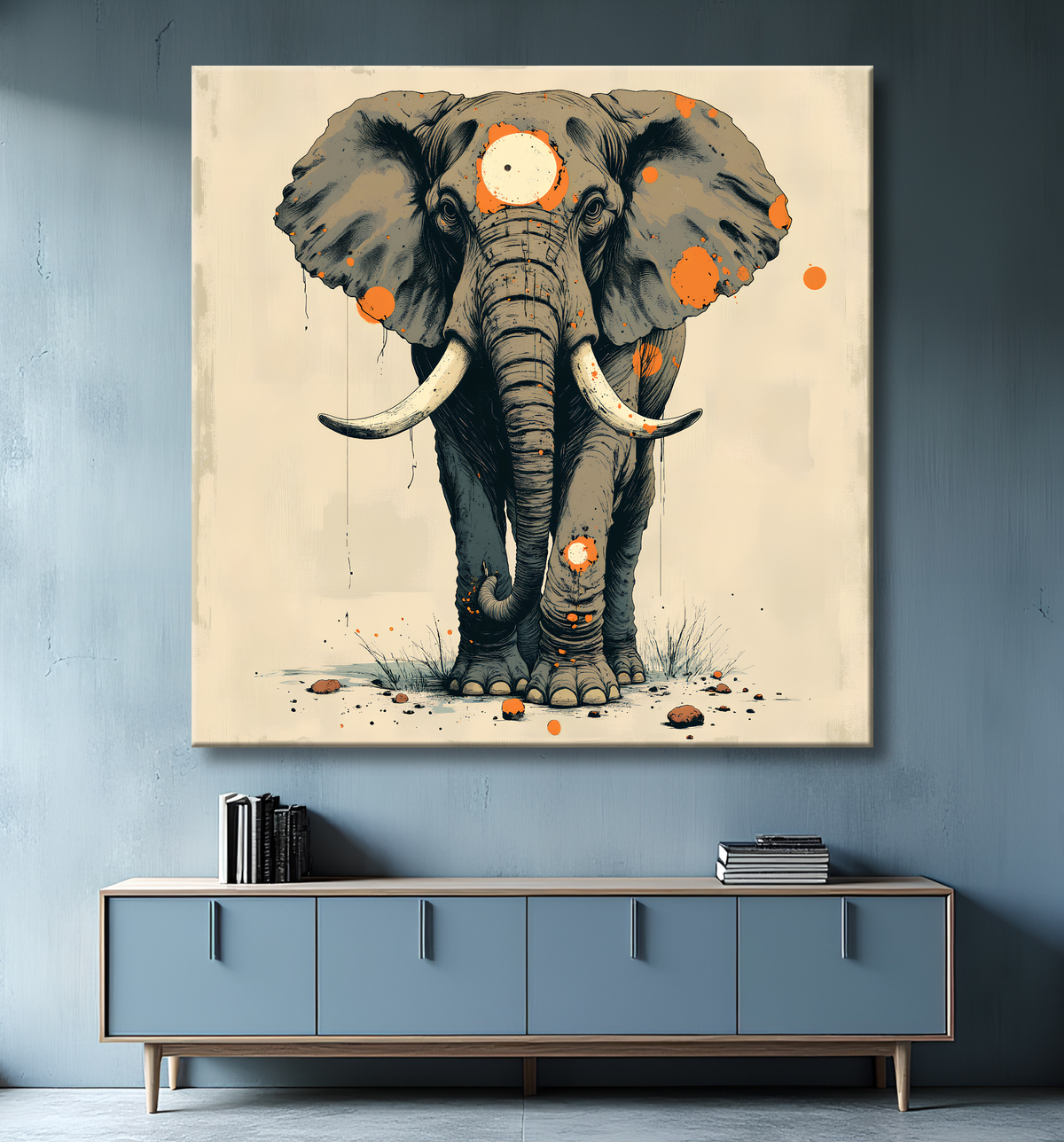 Tableau éléphant - Peinture expressive moderne avec decor