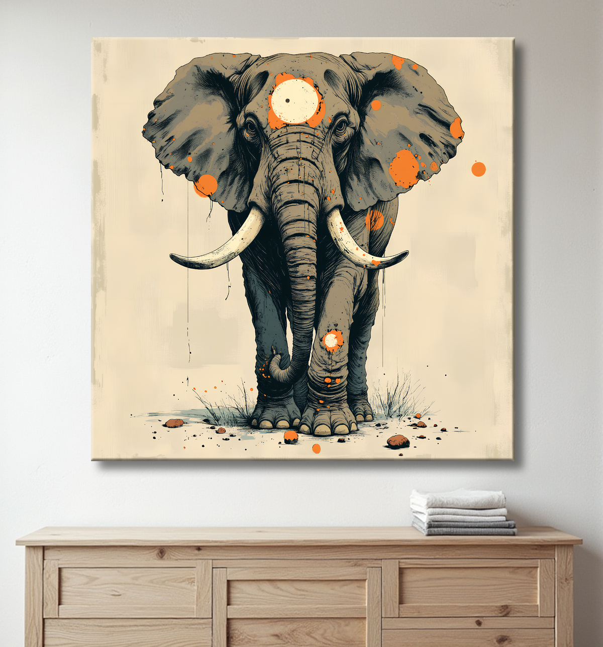 Tableau éléphant - Peinture expressive moderne avec decor