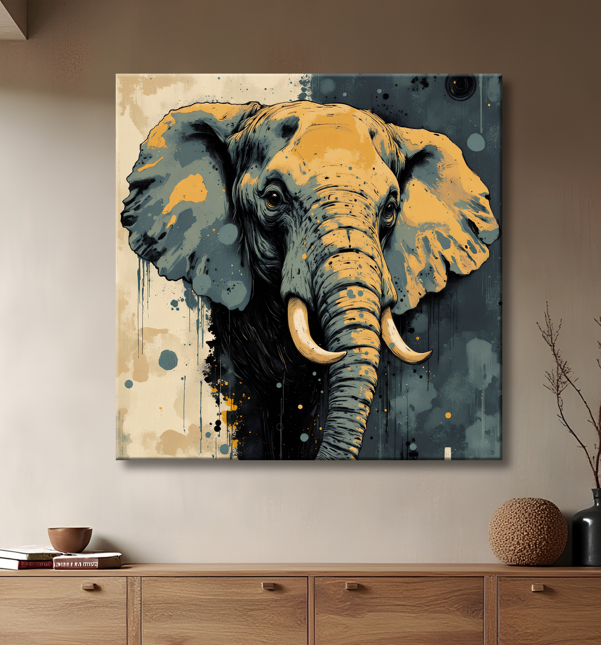 Tableau éléphant - Peinture expressive moderne avec decor