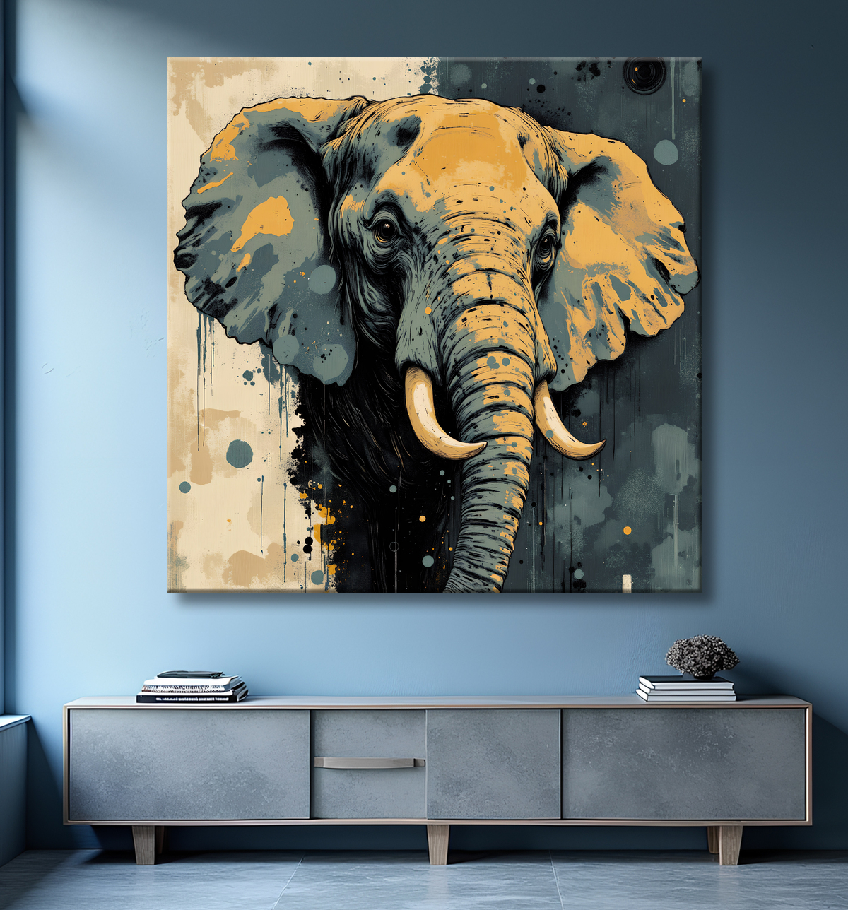 Tableau éléphant - Peinture expressive moderne avec decor